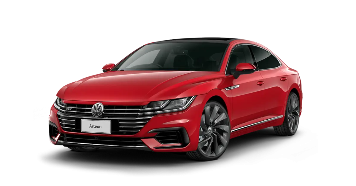 Red Volkswagen sedan with modern styling