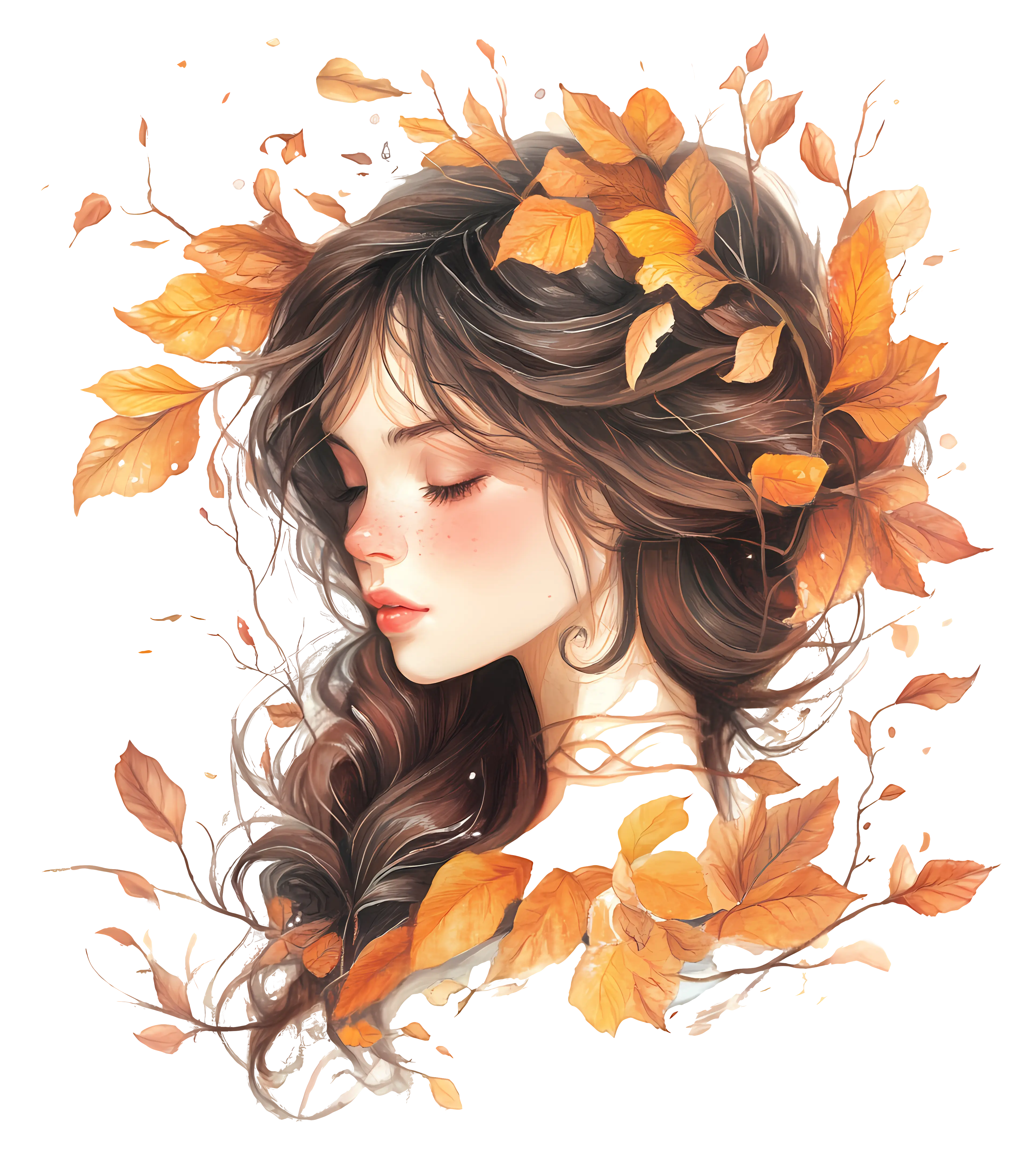 Autumn Woman with Leaves in Hair