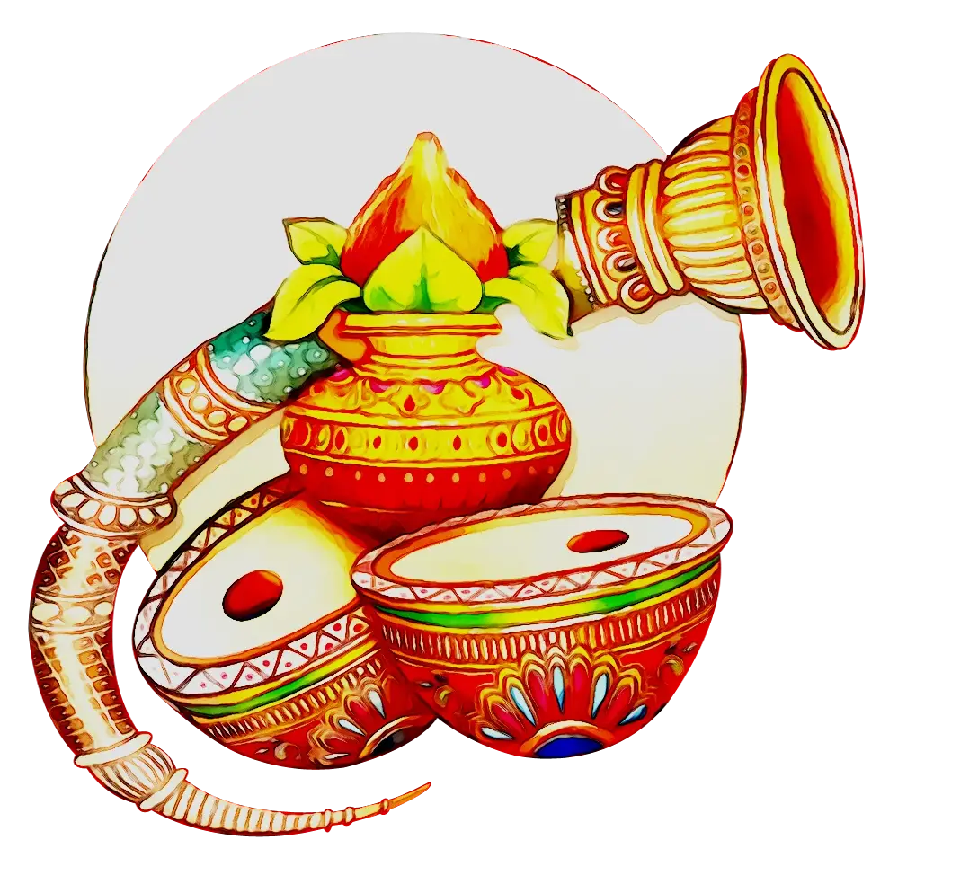 Traditional Ritual Pots and Horn Illustration