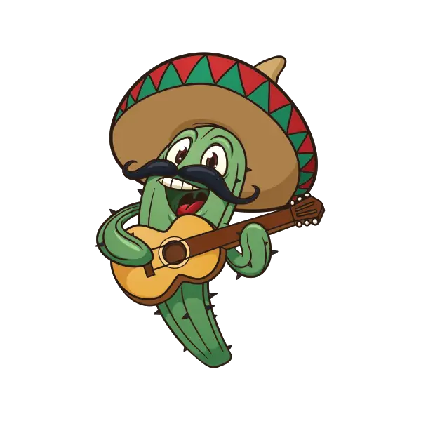 Cartoon cactus playing guitar