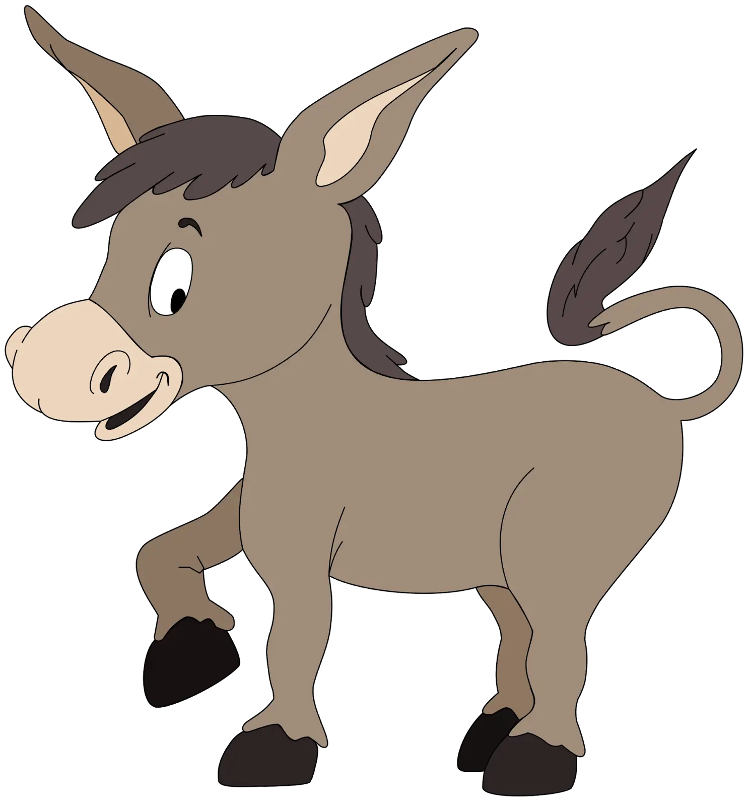 Brown Cartoon Donkey with Playful Expression