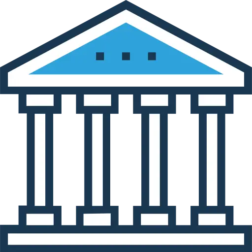 Blue and White Classical Building Icon Representation