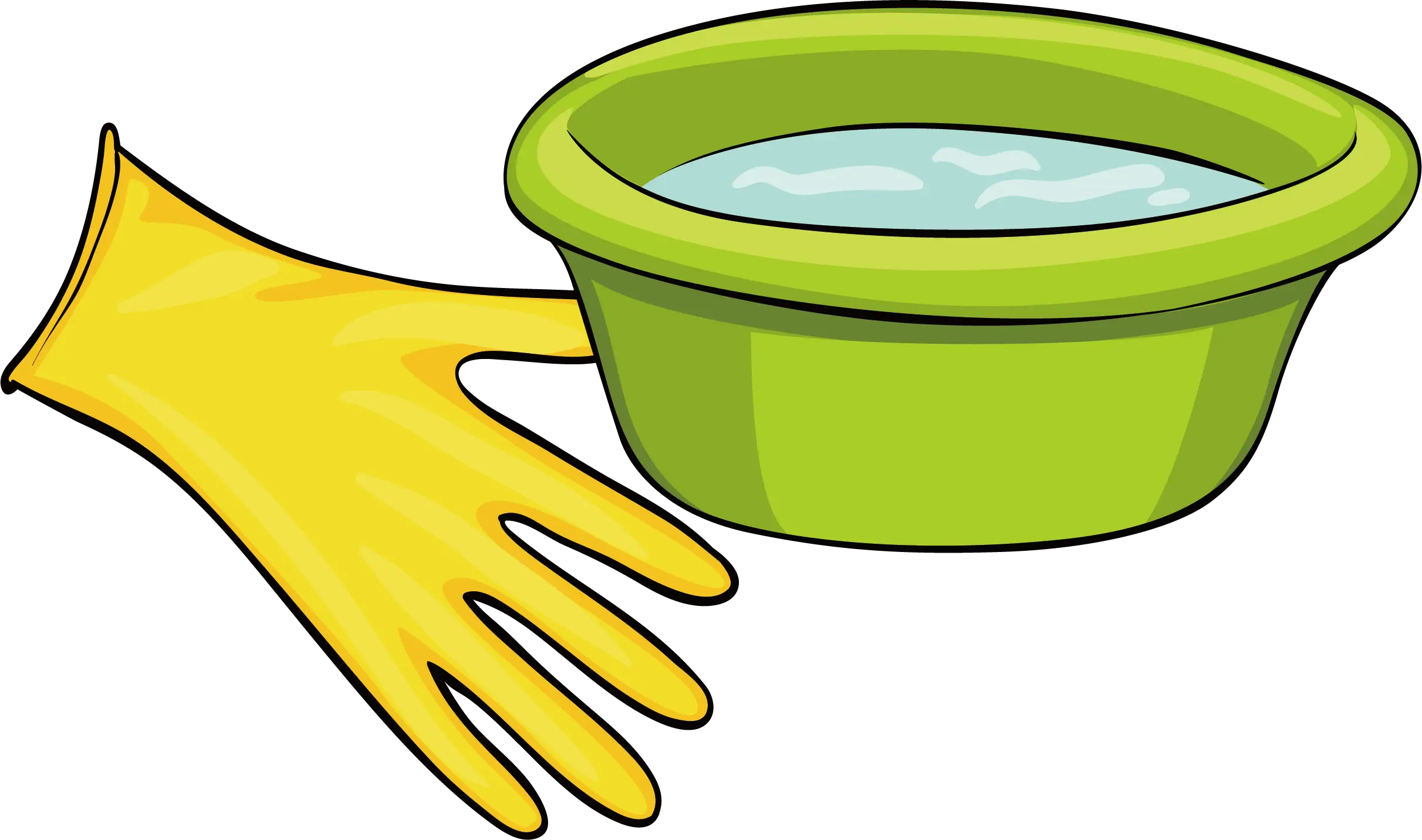Yellow Glove and Green Basin for Cleaning