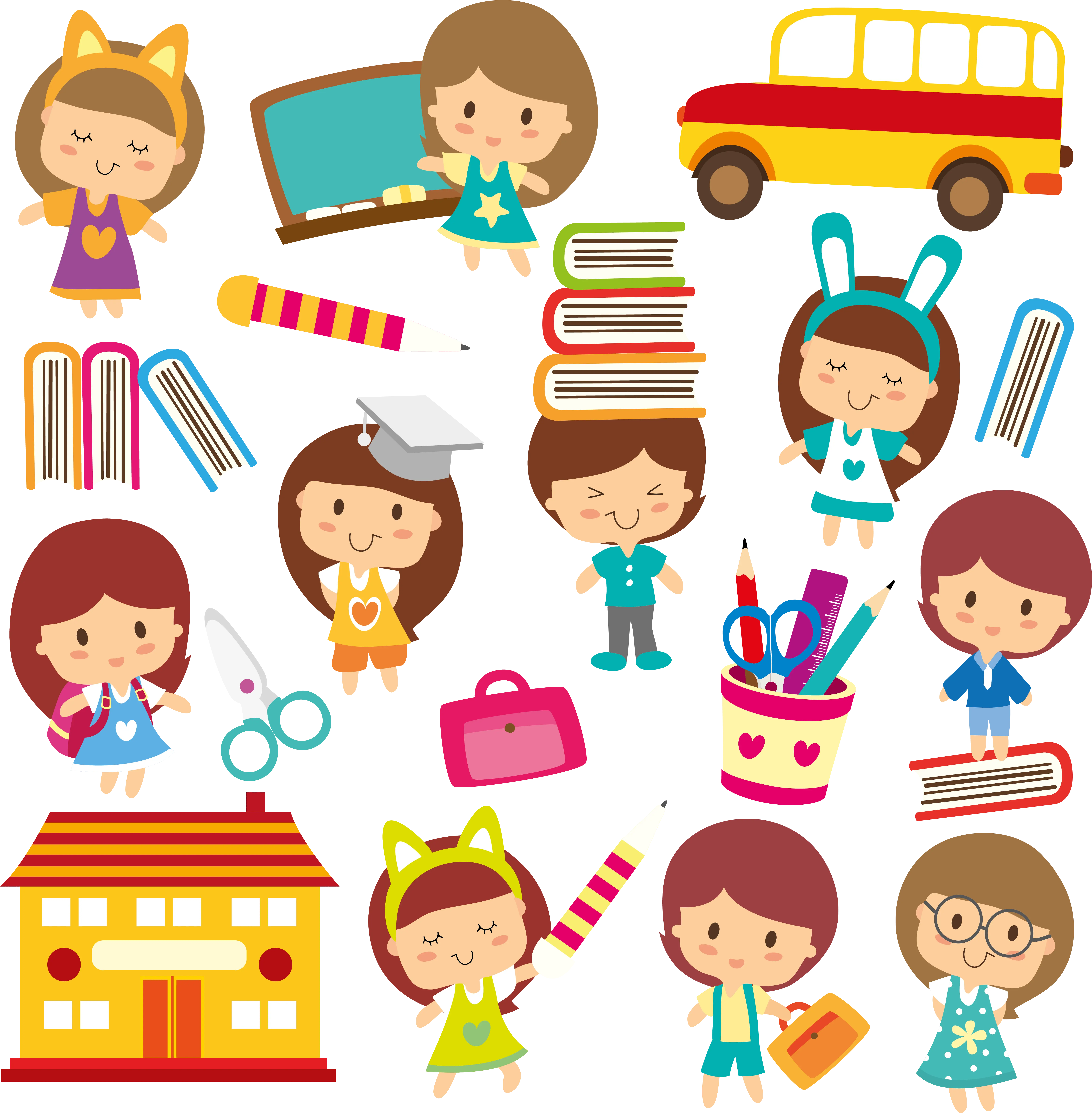 Cute School Kids Illustration
