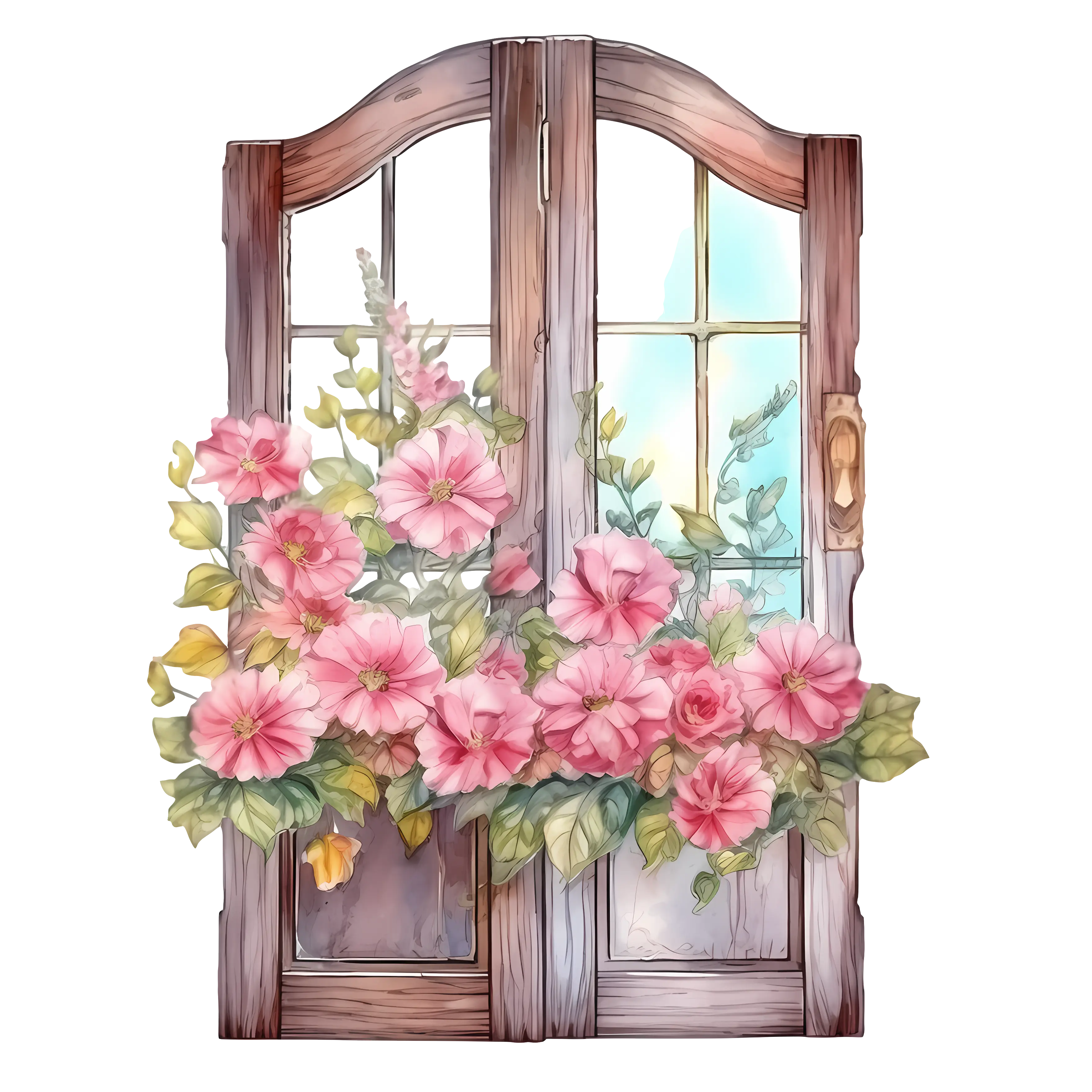 Window Decorated with Pink Flowers