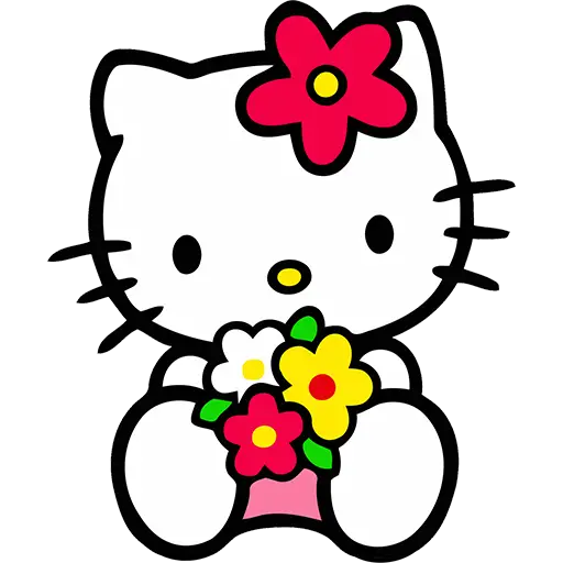 Hello Kitty Holding Flowers in Cartoon Design