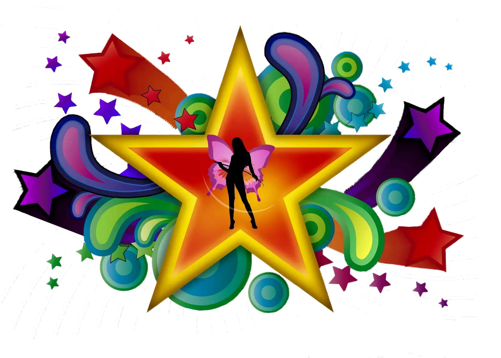 Abstract Star with Fairy Silhouette and Colorful Swirls
