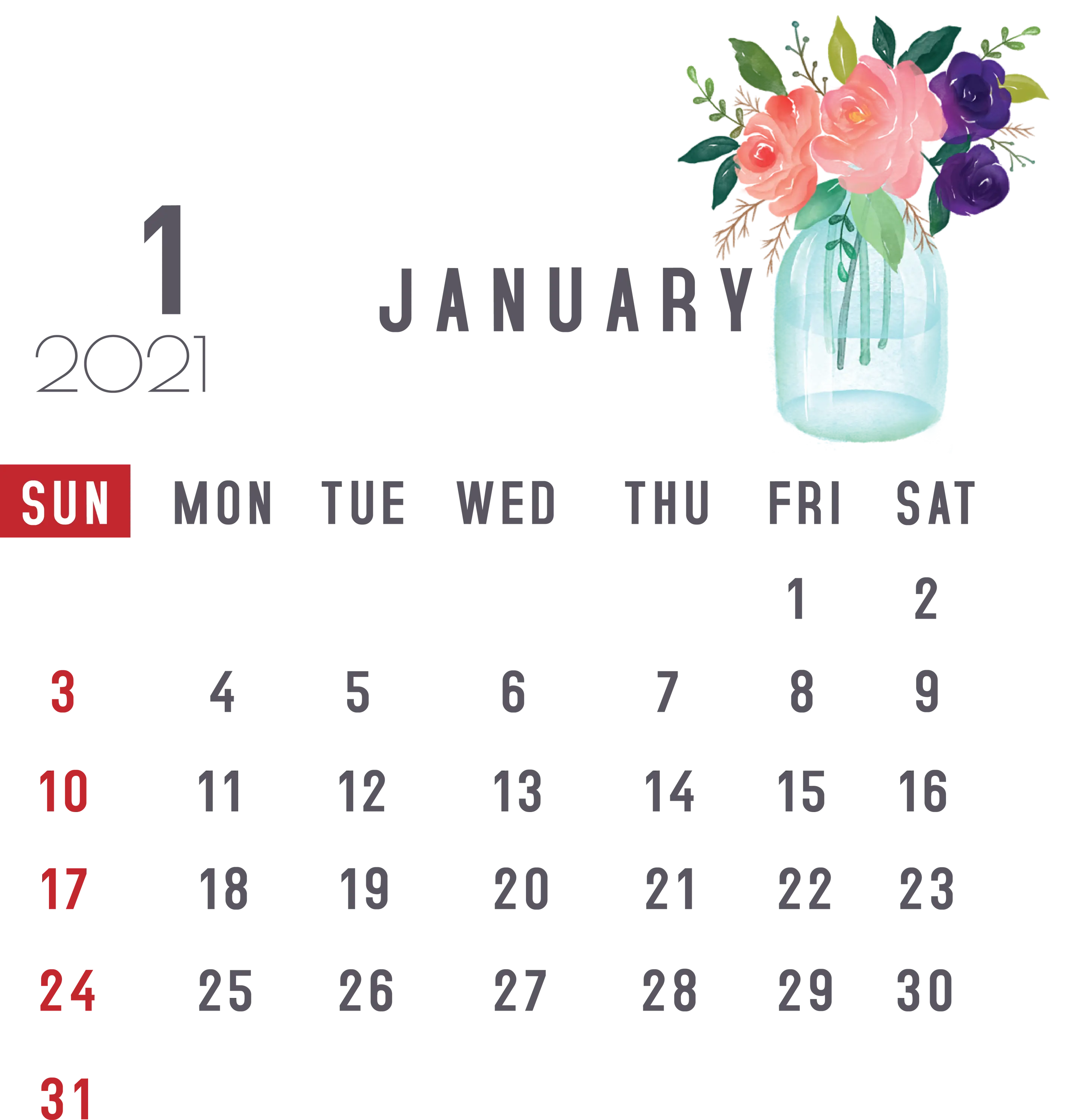 January 2021 Calendar