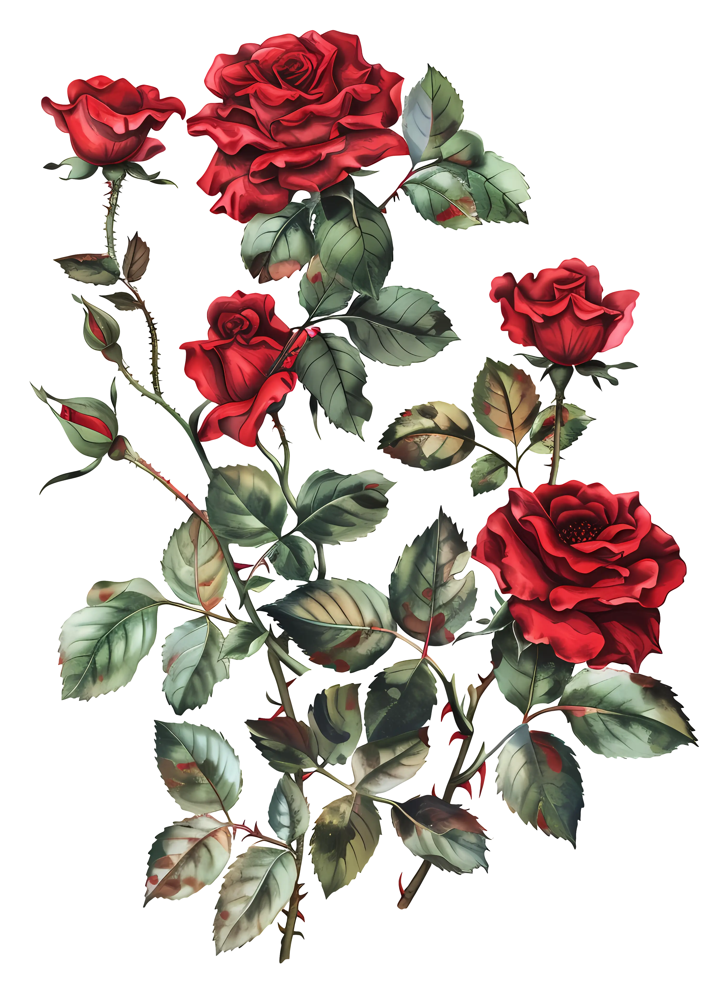 Beautiful Red Roses with Leaves