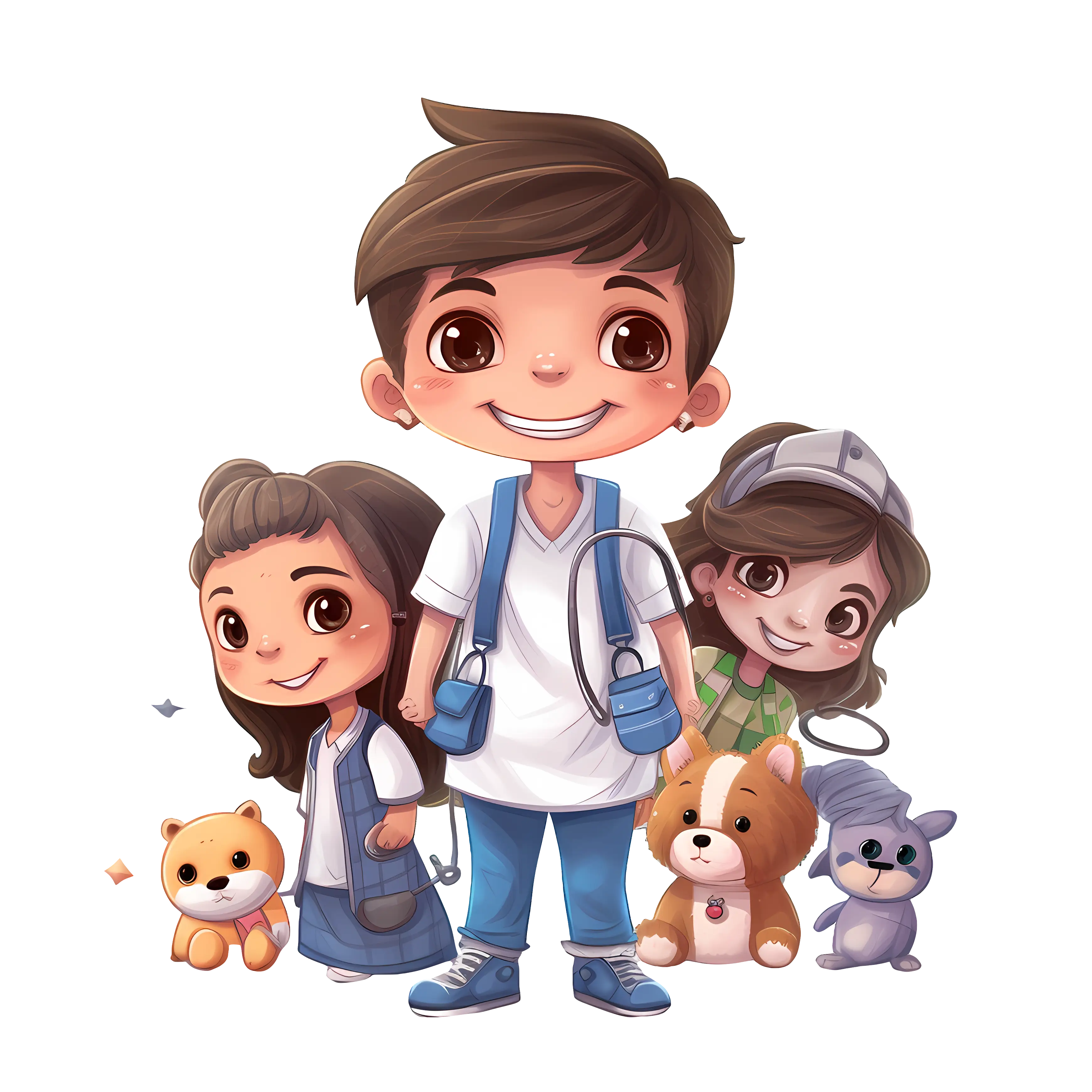 Children with Pets and Stethoscope
