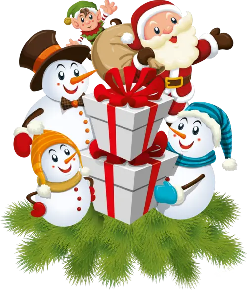 Santa and Snowmen with Gifts for Christmas