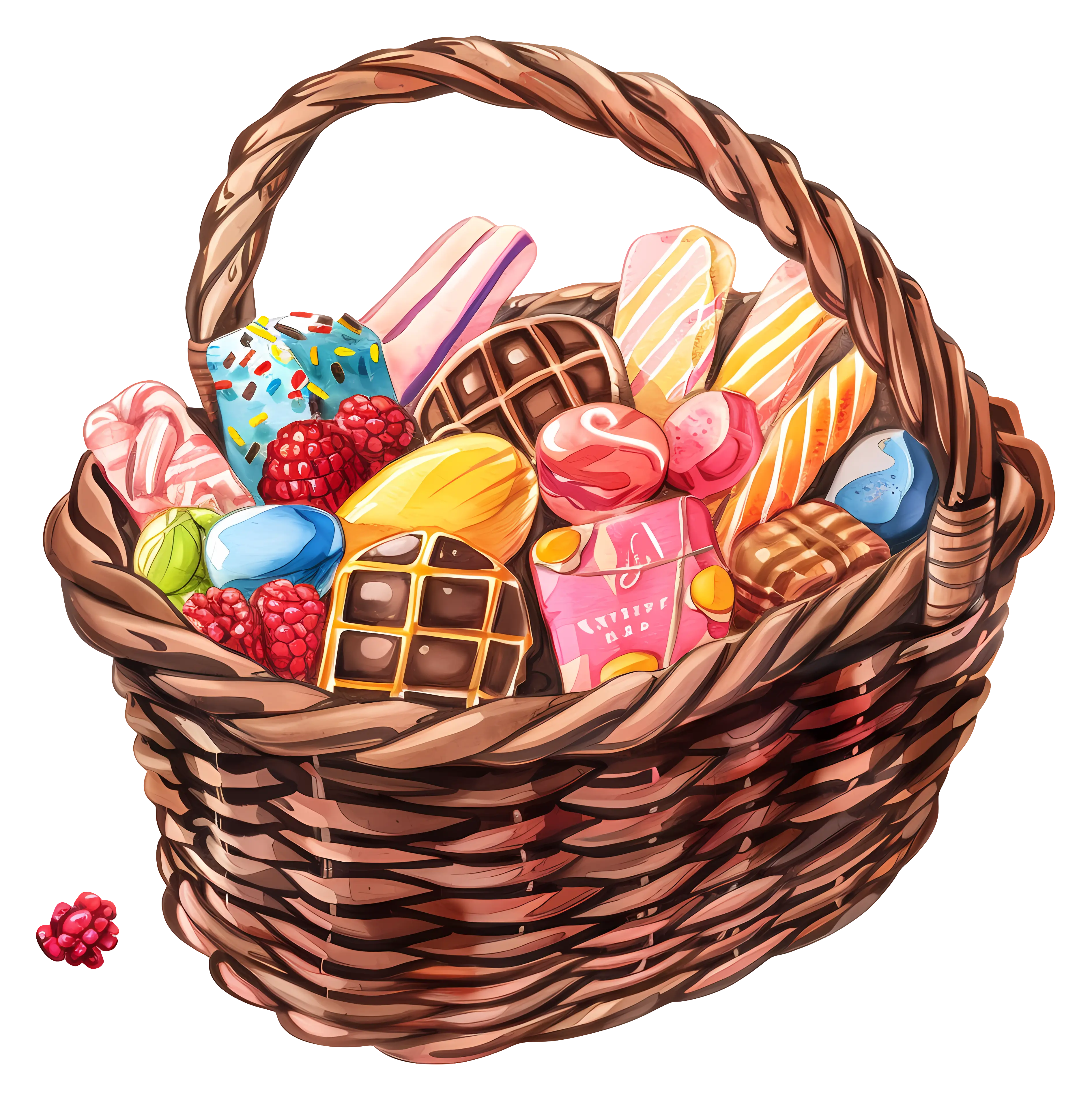 Basket of Colorful Sweets and Candies