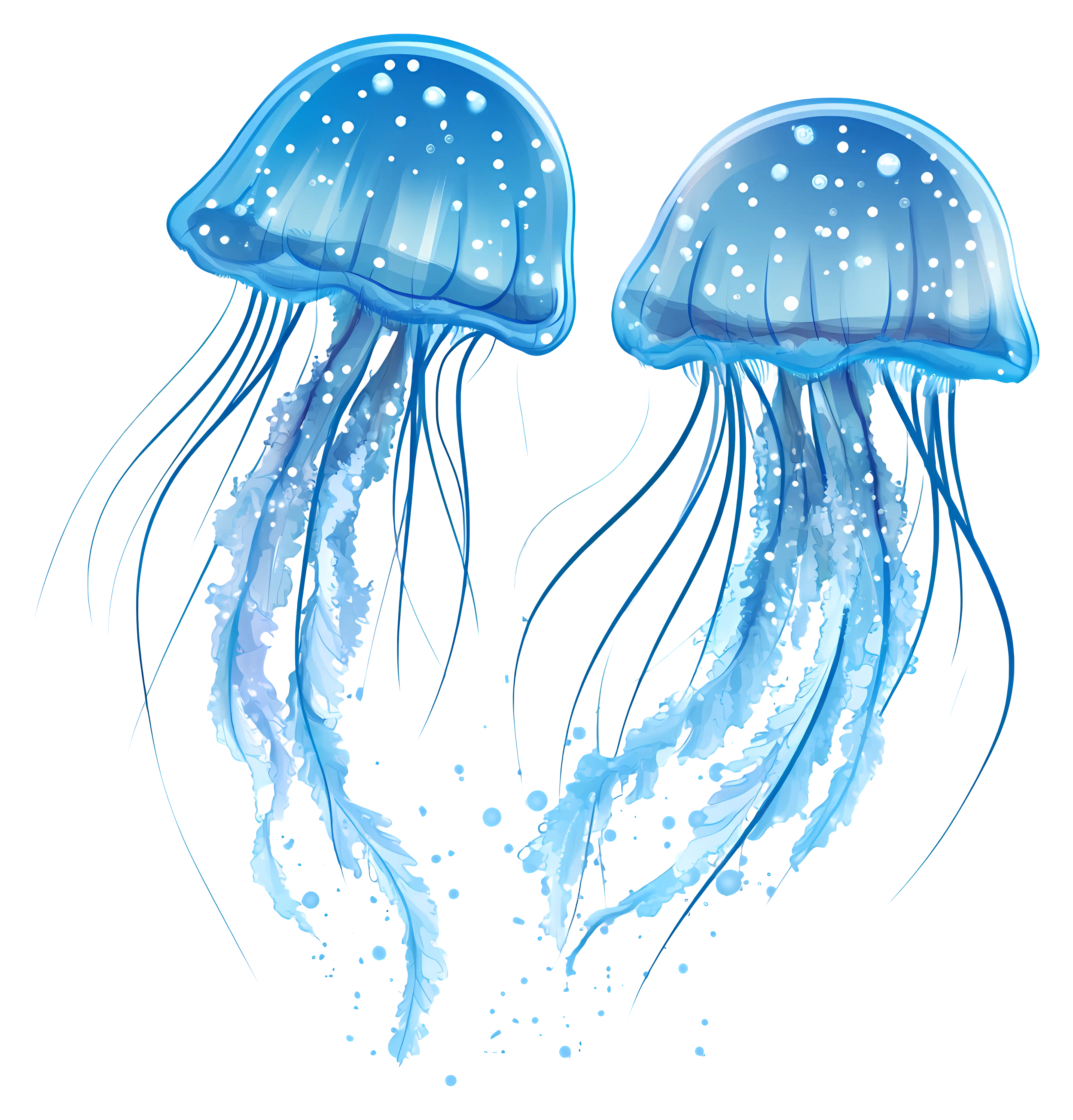 Blue Jellyfish Pair in Ocean