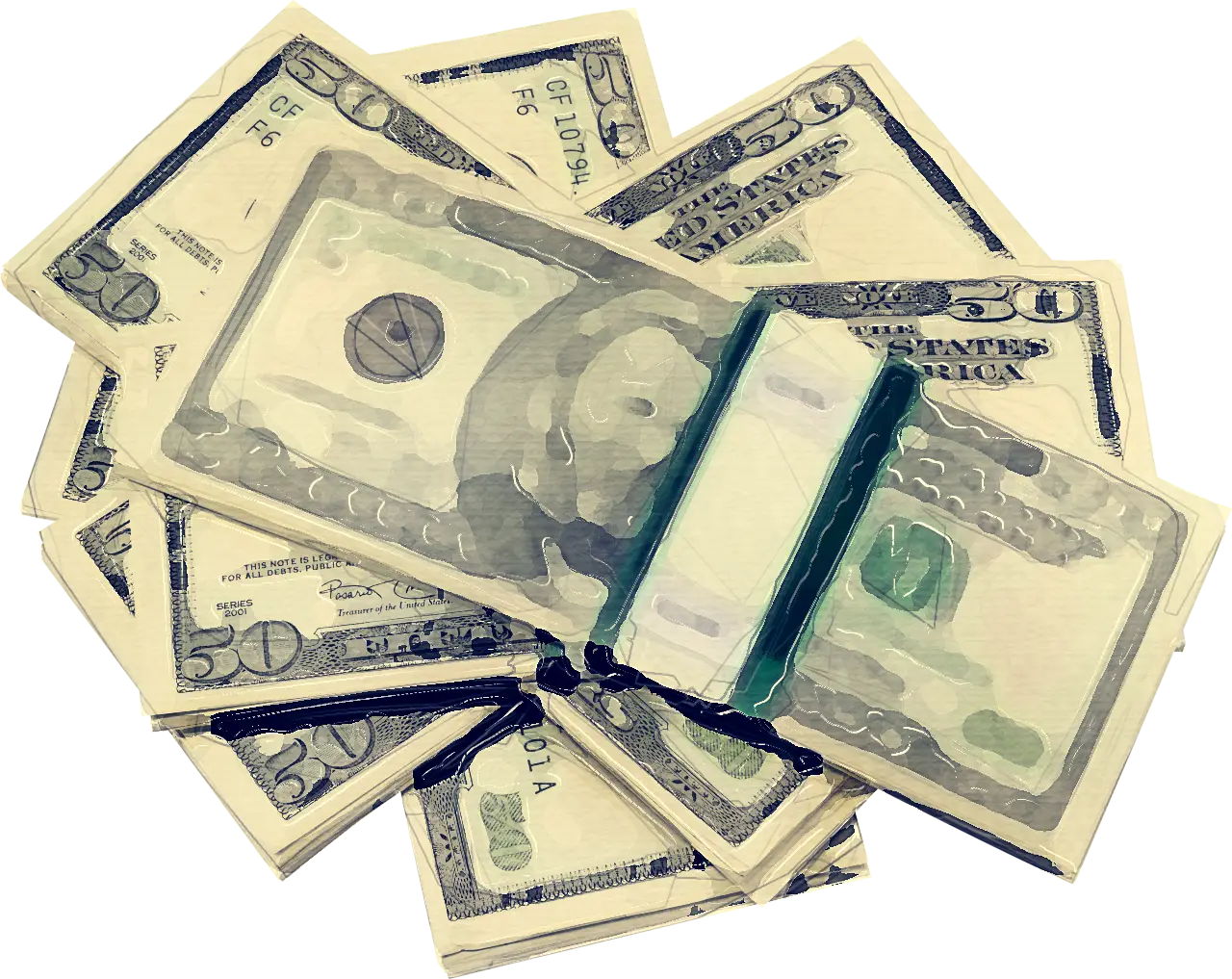 Bundle of Cash Money in Banknotes