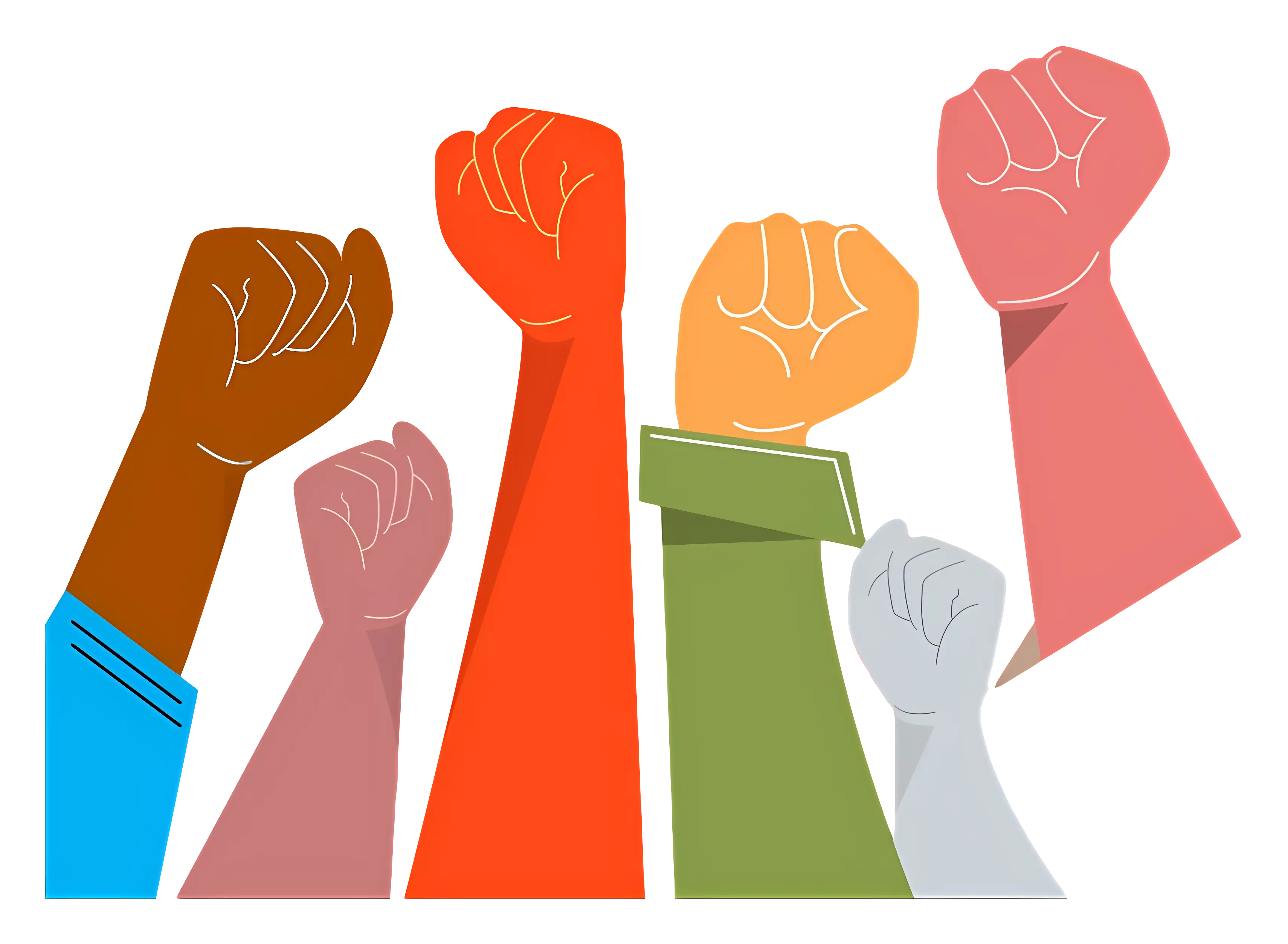 Illustration of Raised Fists in Unity with Colorful Arms