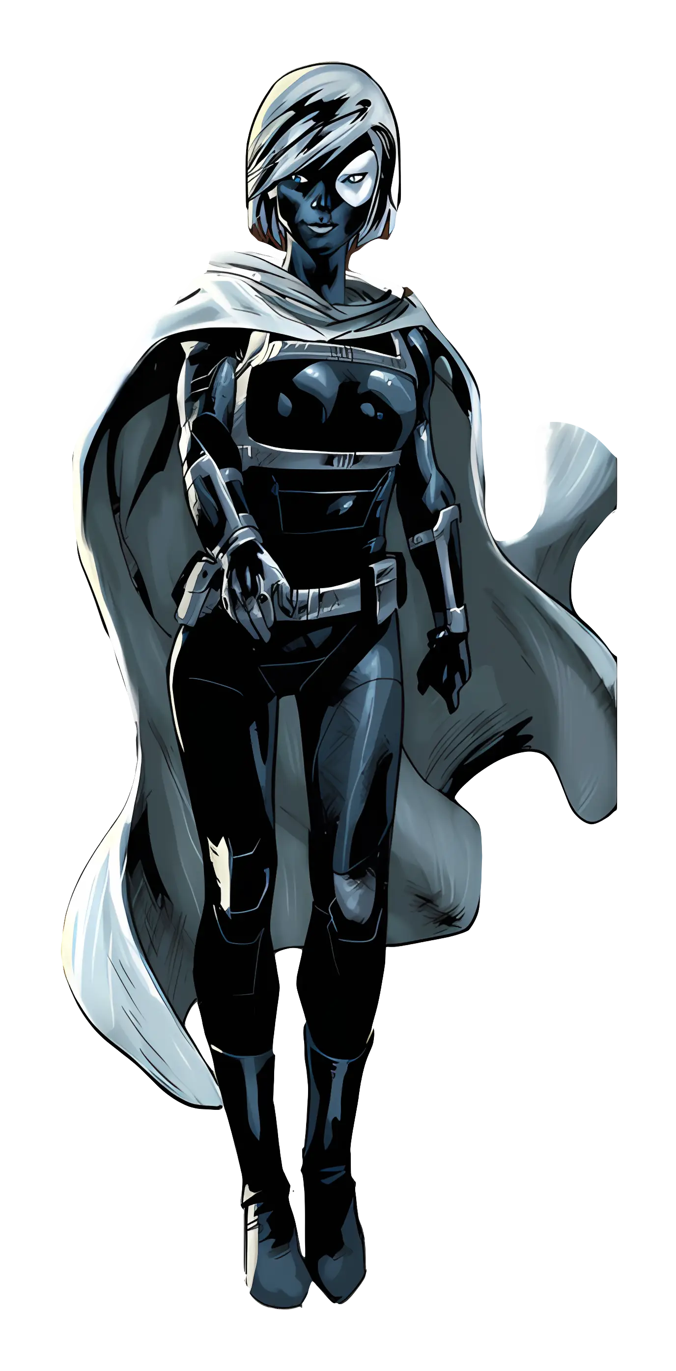 Superhero in Black Suit with White Cape