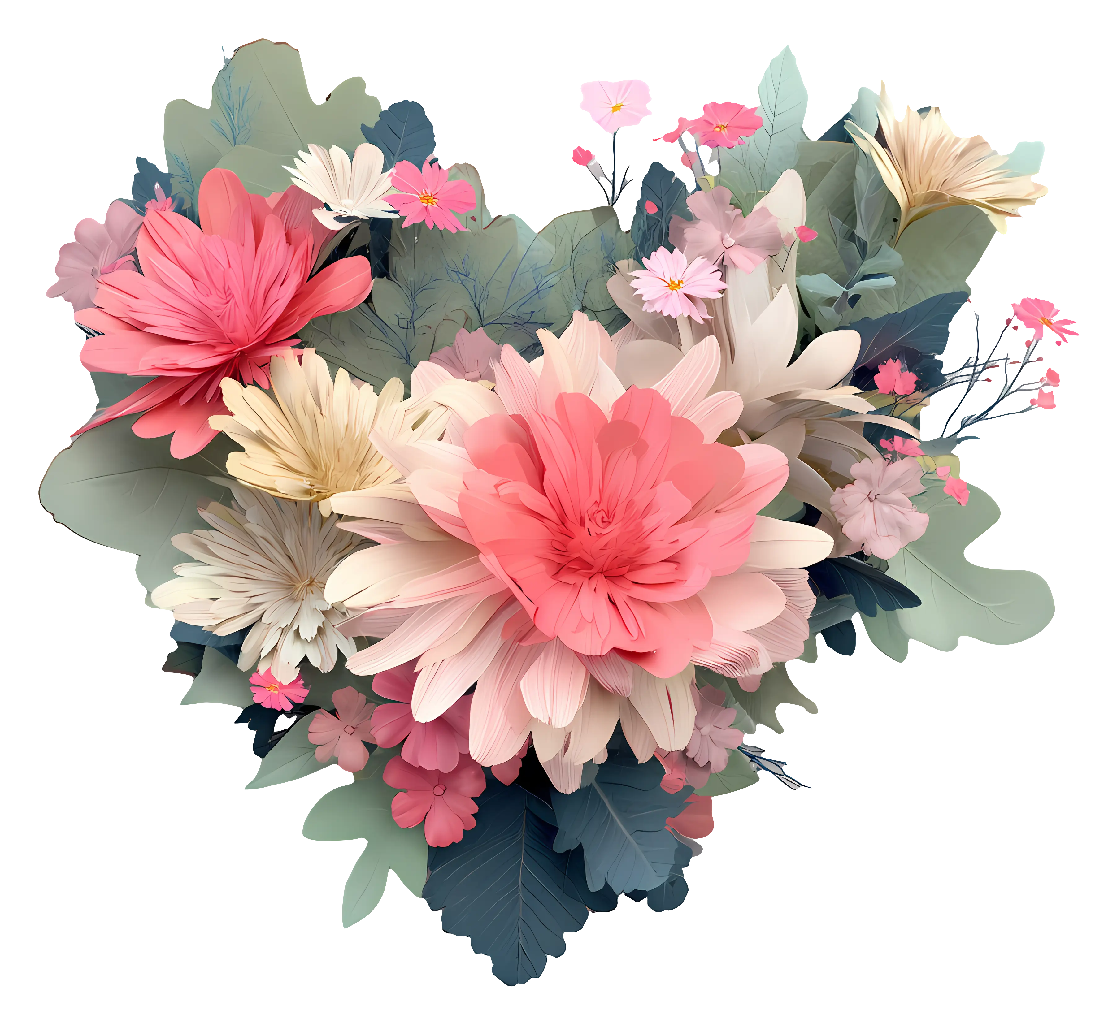 Floral Heart with Colorful Blooms