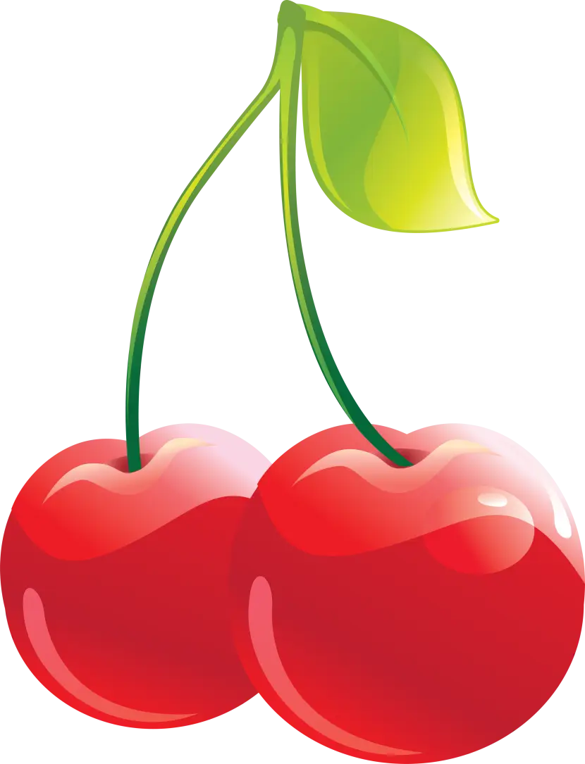Glossy Red Cherries with Green Leaf