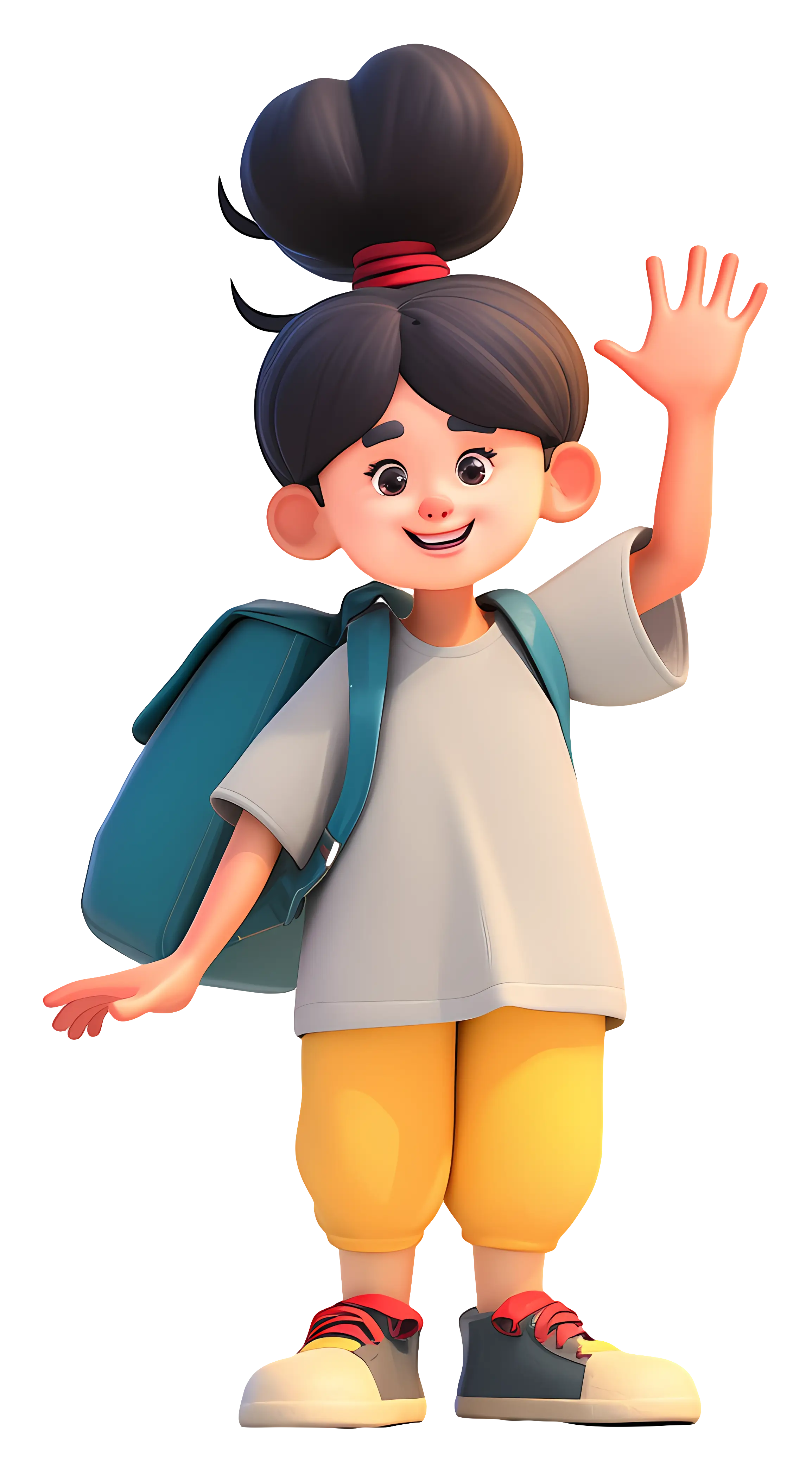 Cartoon Girl Waving with Backpack