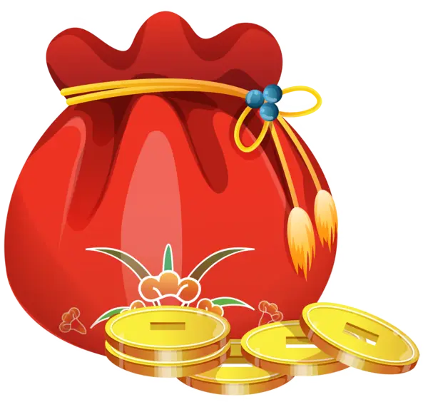 Red Pouch with Golden Coins for Chinese New Year