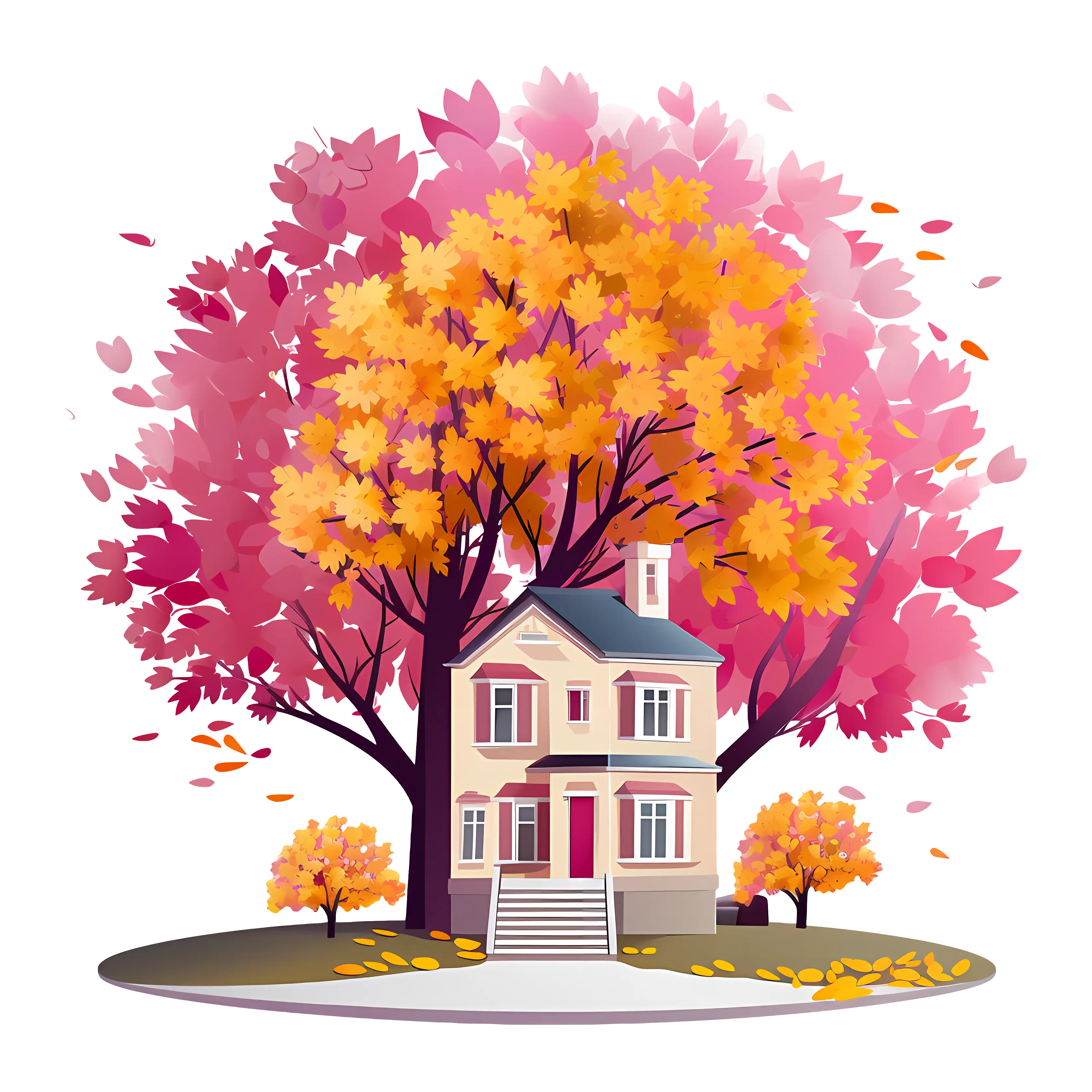 Charming House With Autumn Trees