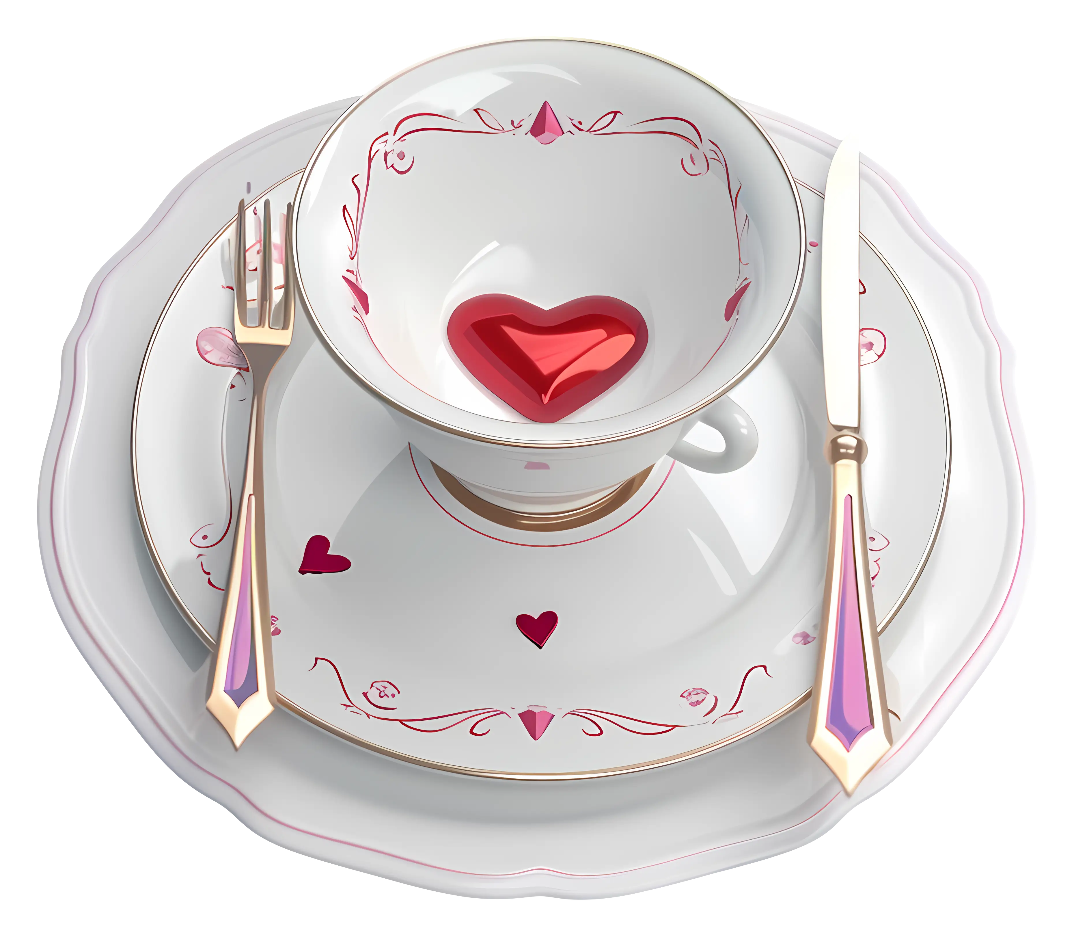 Heart-themed Cup and Plate Setting