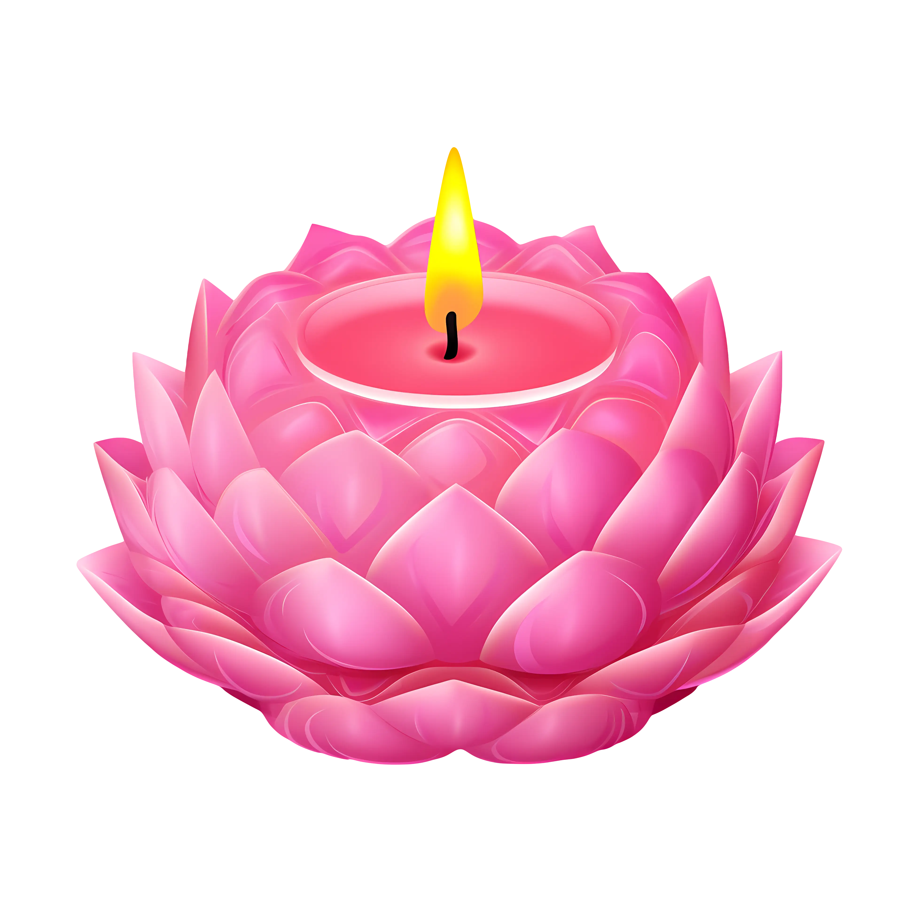 Pink Lotus Candle with Glowing Flame