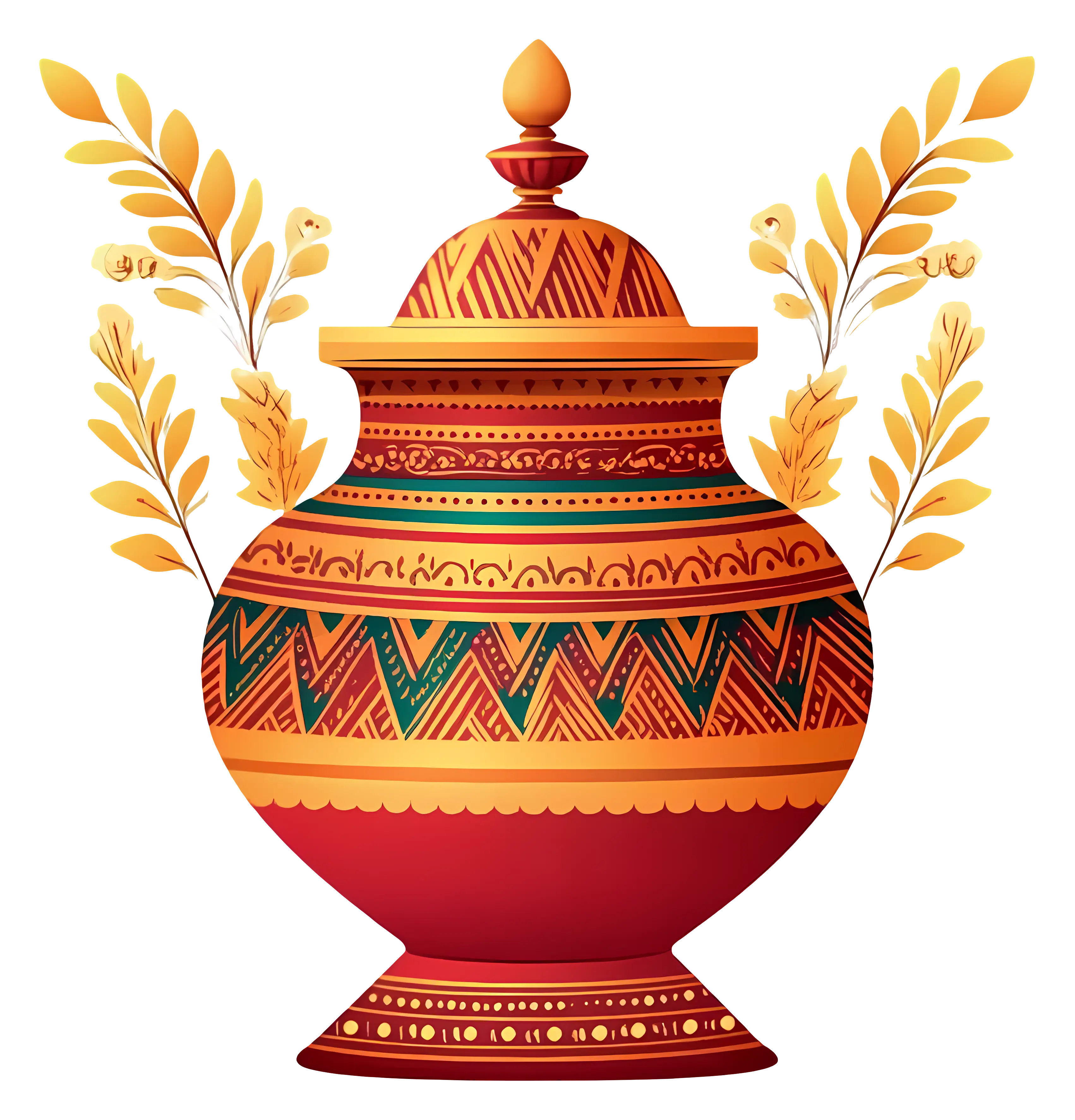 Ornamental Red Pot with Foliage Design