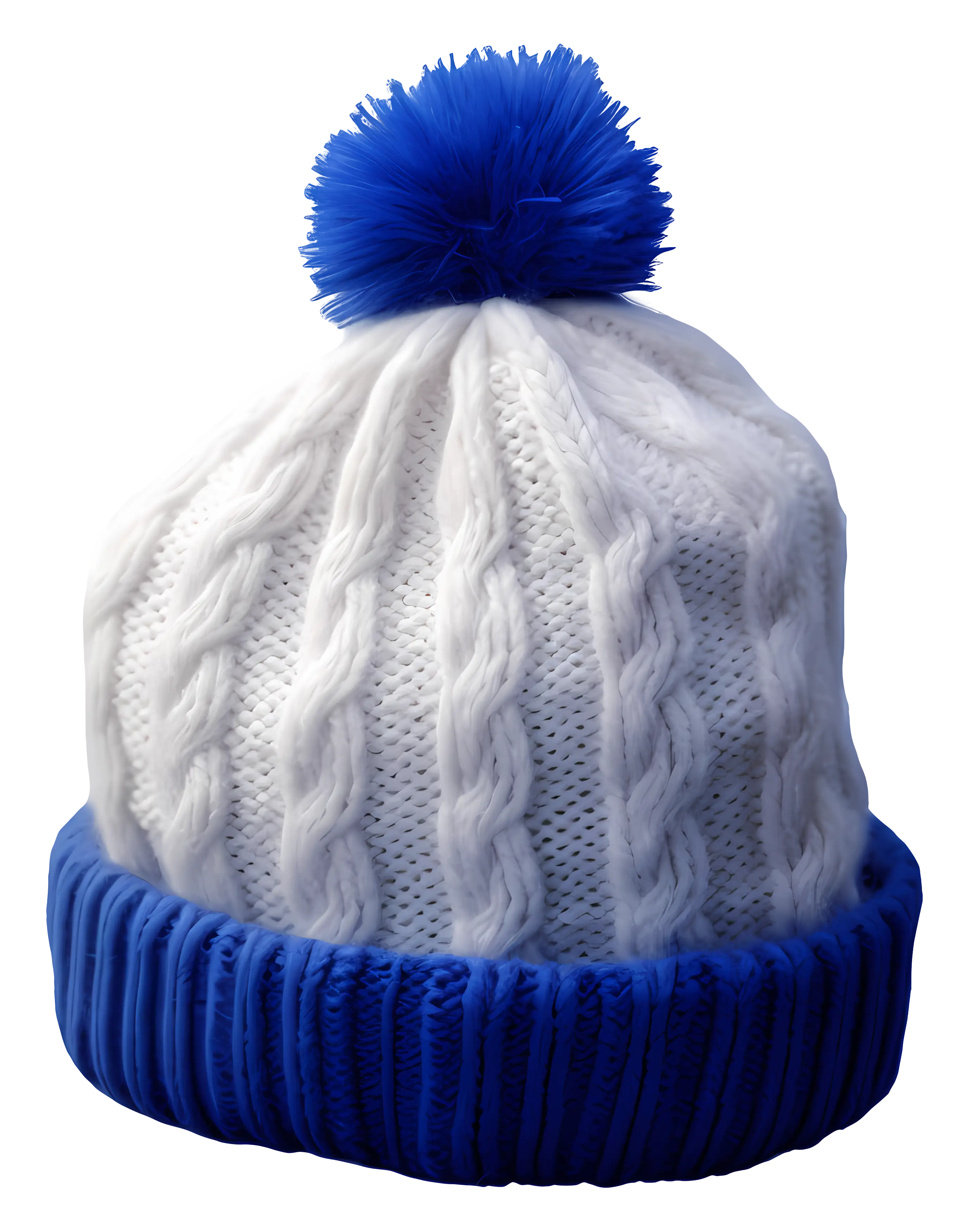 Blue and White Knit Hat with Pompom