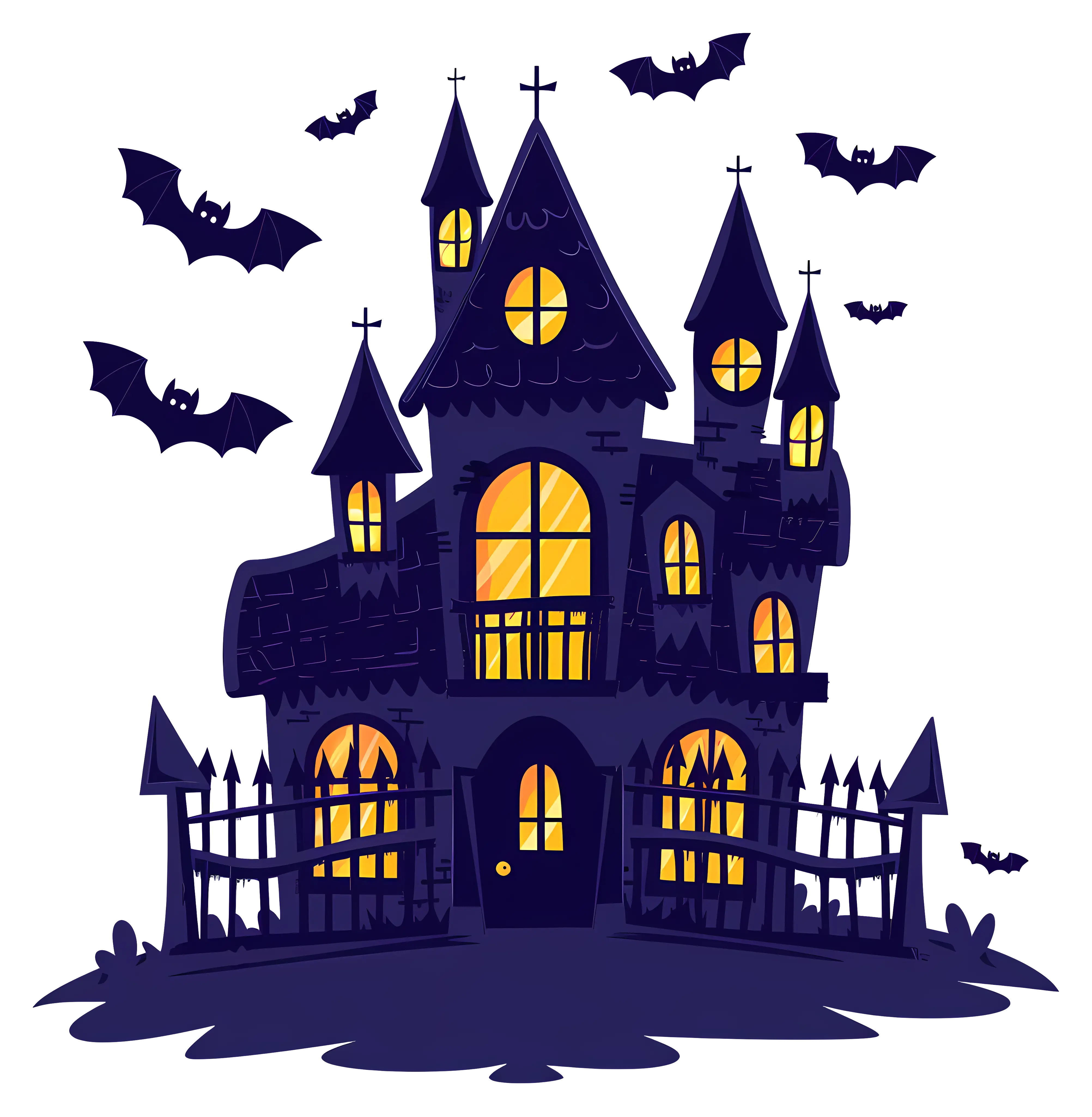 Spooky Haunted House with Bats