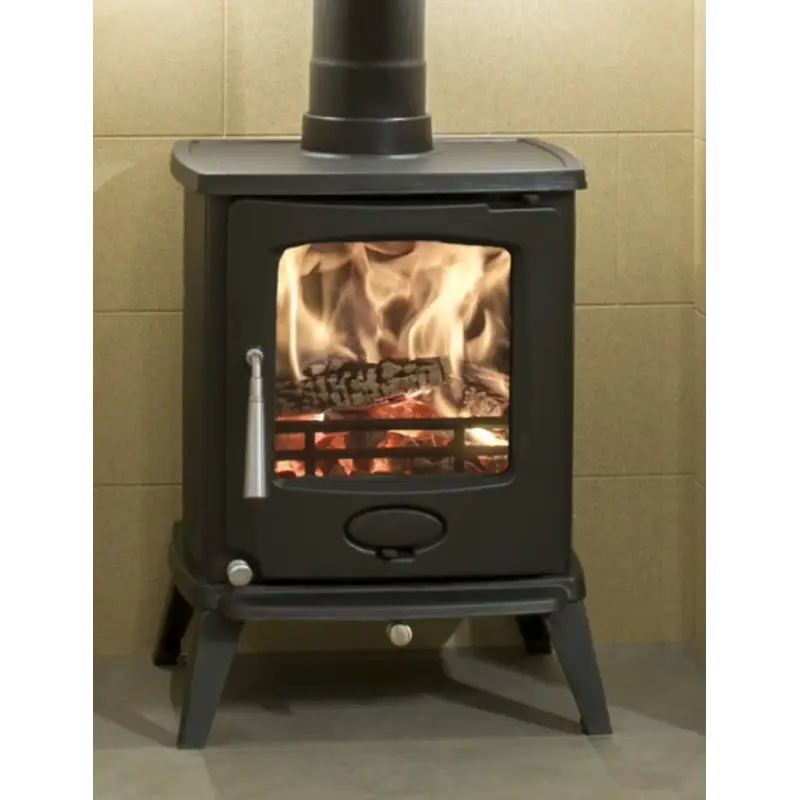 Black Wood-Burning Stove with Fire