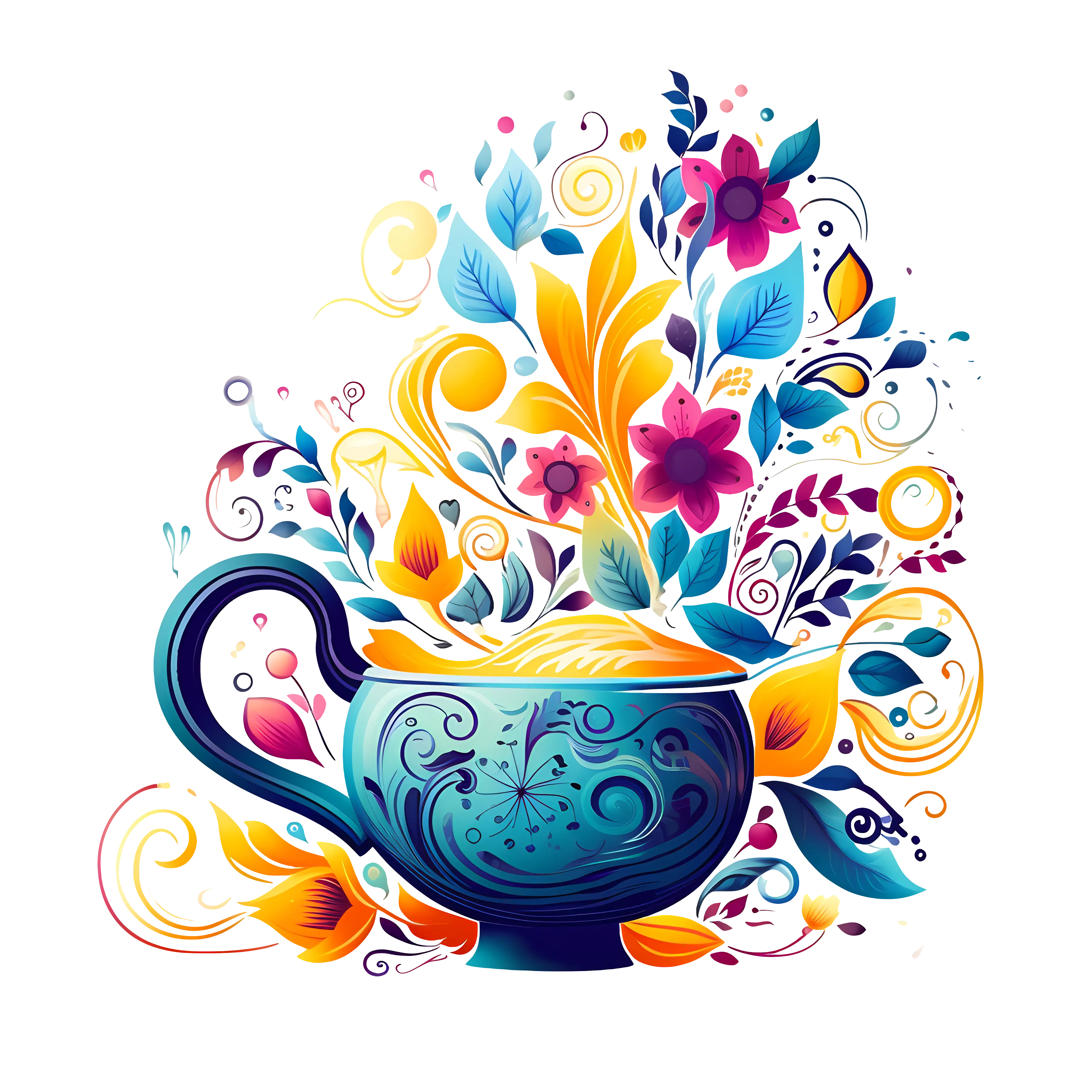 Colorful Cup with Floral and Leaf Design