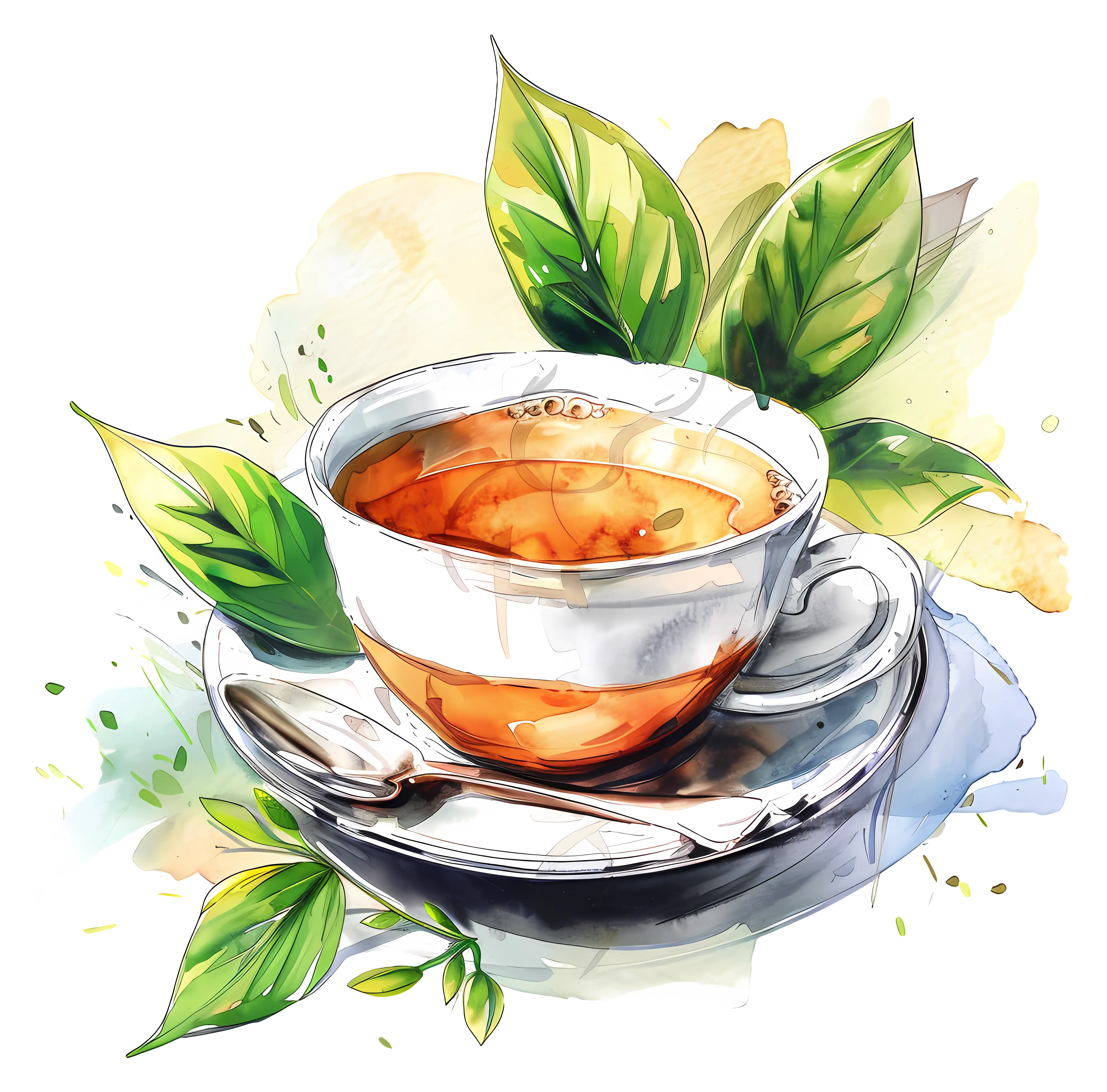 Herbal Tea Cup with Leaves Illustration