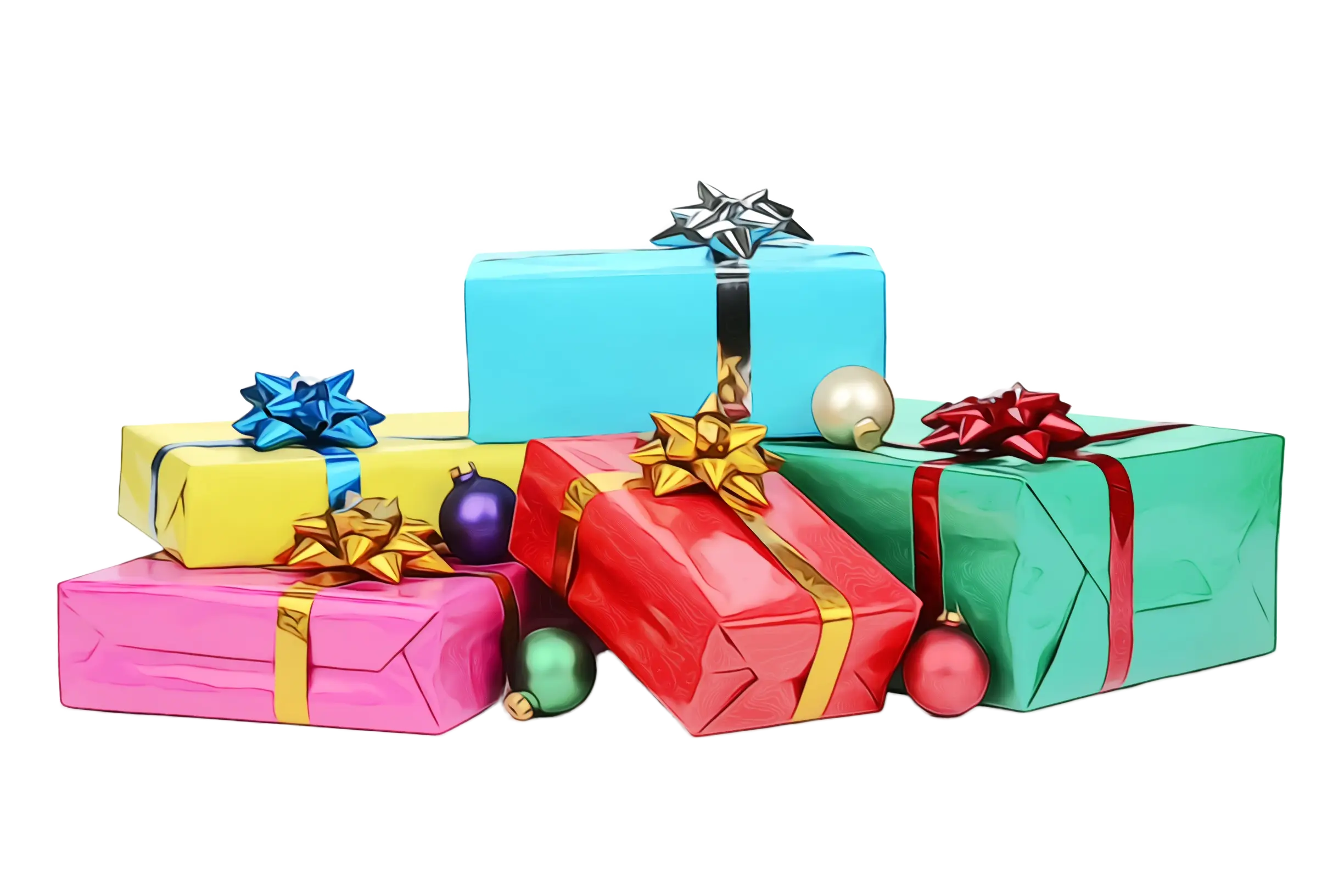 Colorful Wrapped Gift Boxes with Ribbons