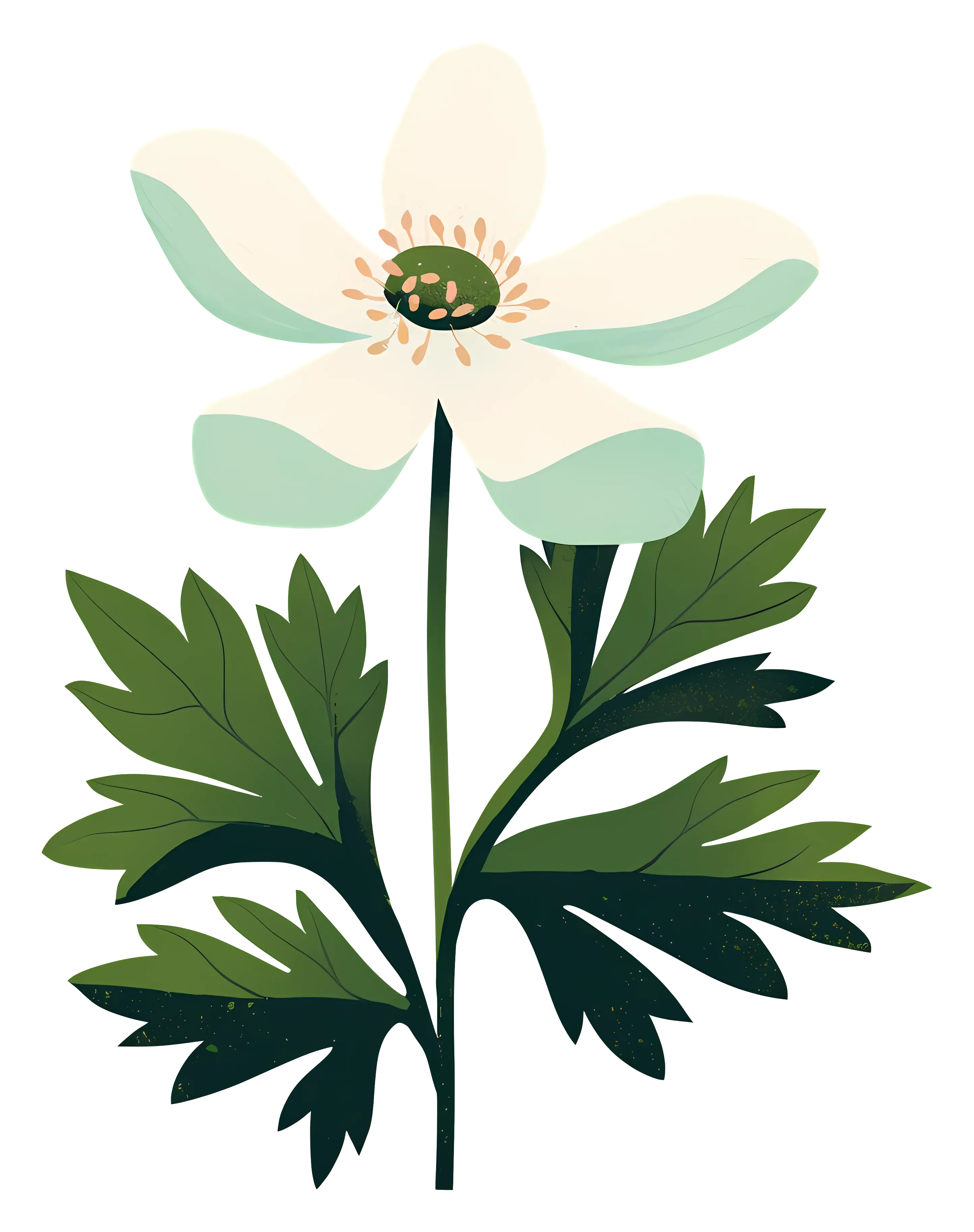White Flower with Green Leaves