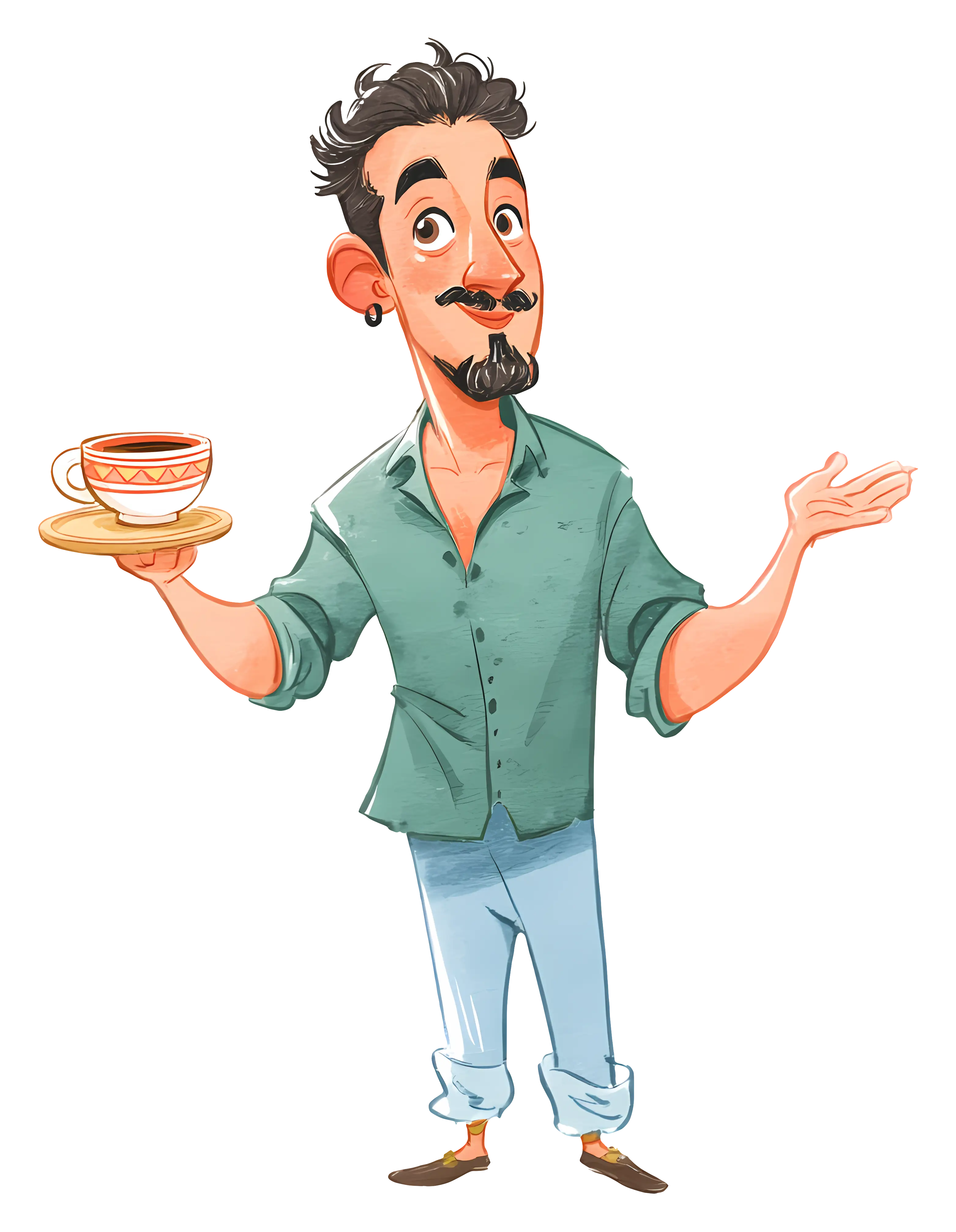 Friendly Waiter with Coffee Cartoon