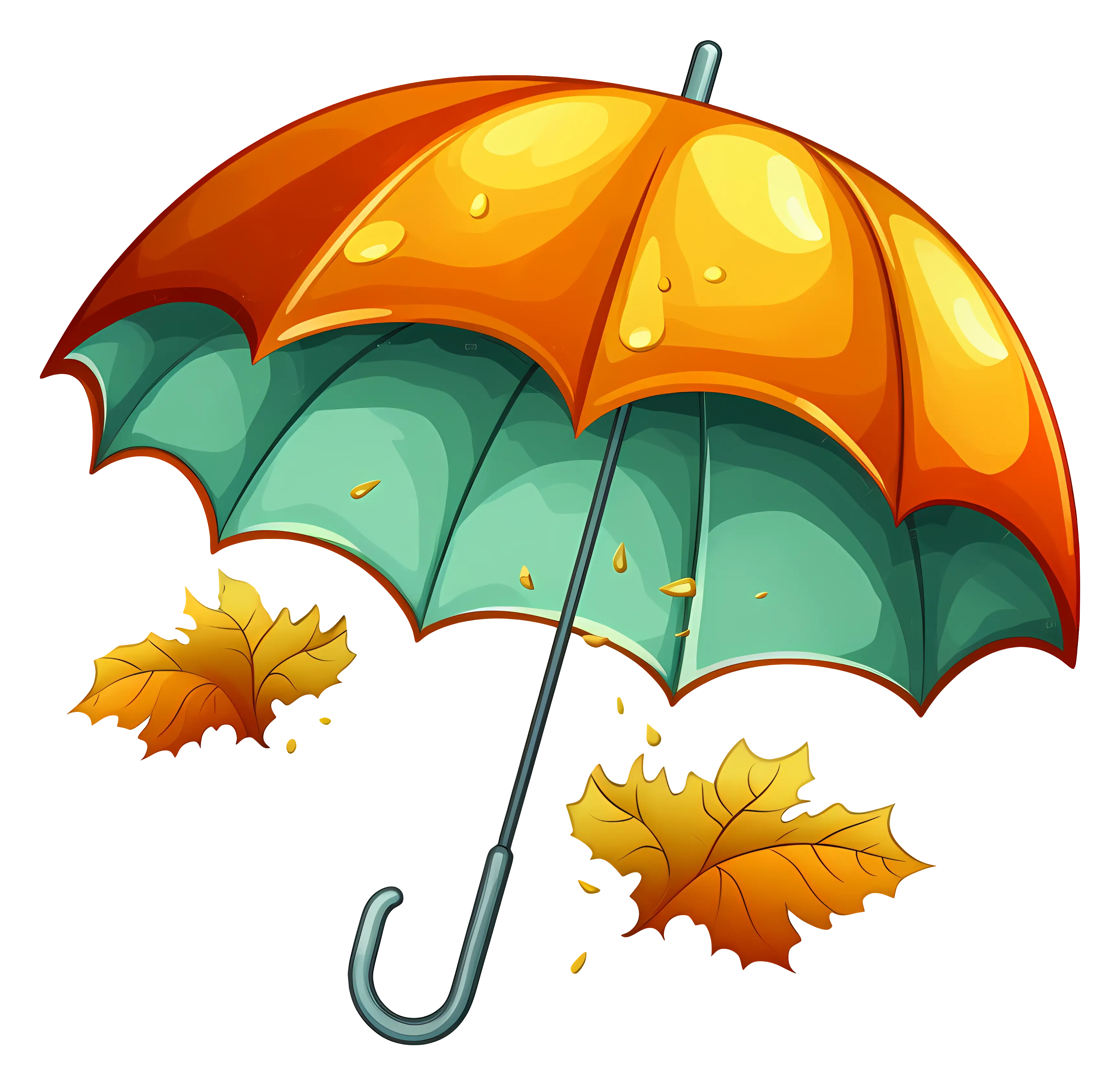 Bright Autumn Umbrella with Falling Leaves