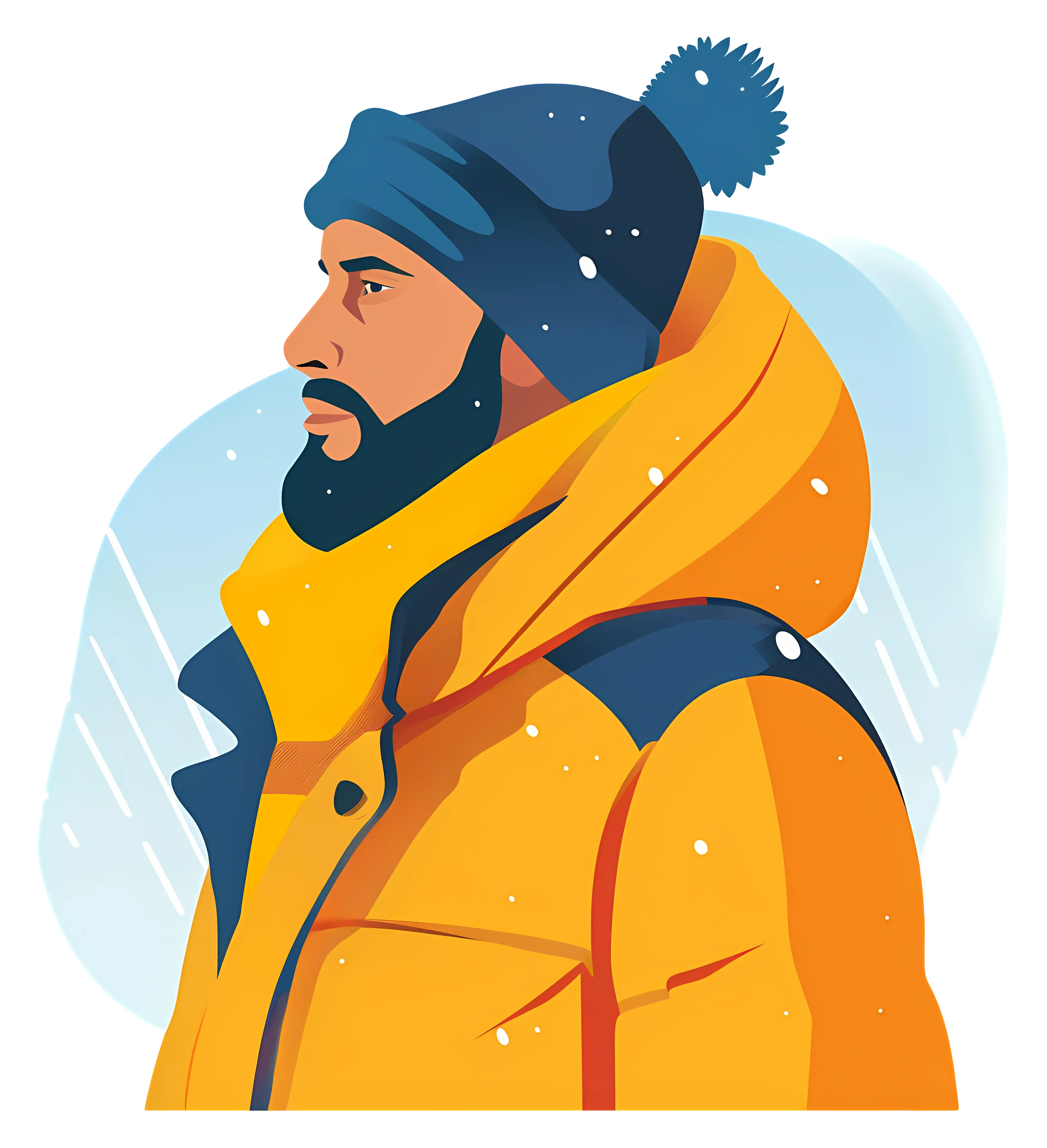 Man in Yellow Jacket in Snowy Weather