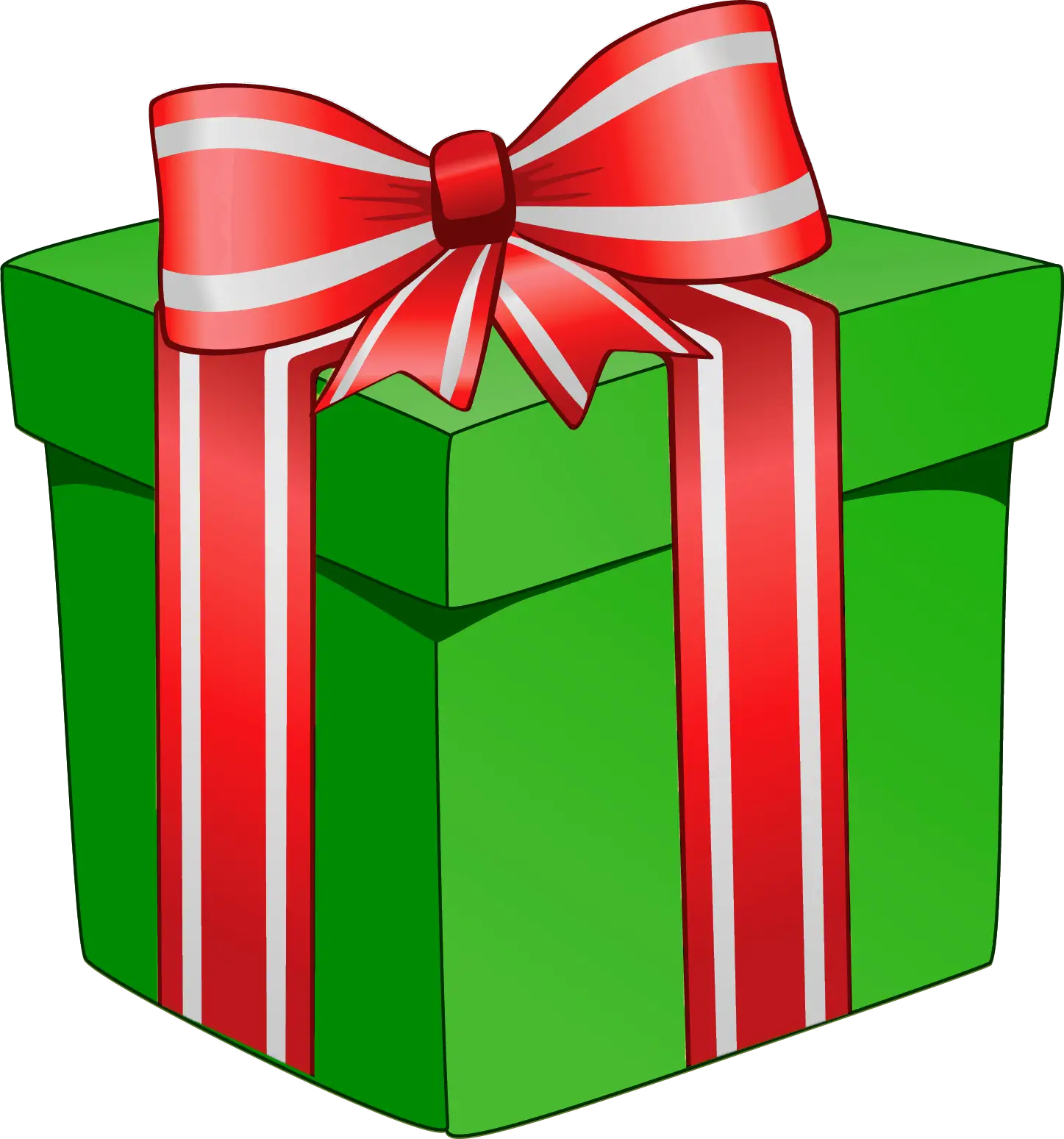 Green Wrapped Gift Box with Red Ribbon