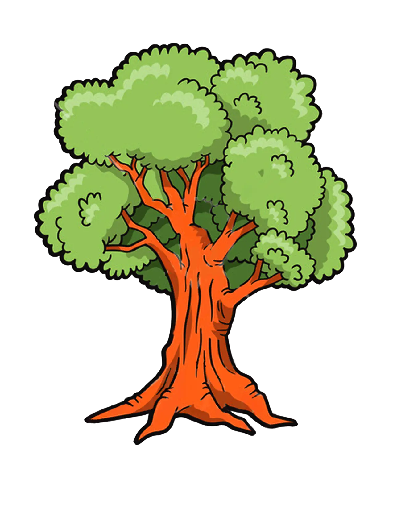 Cartoon Tree with Orange Trunk and Green Crown