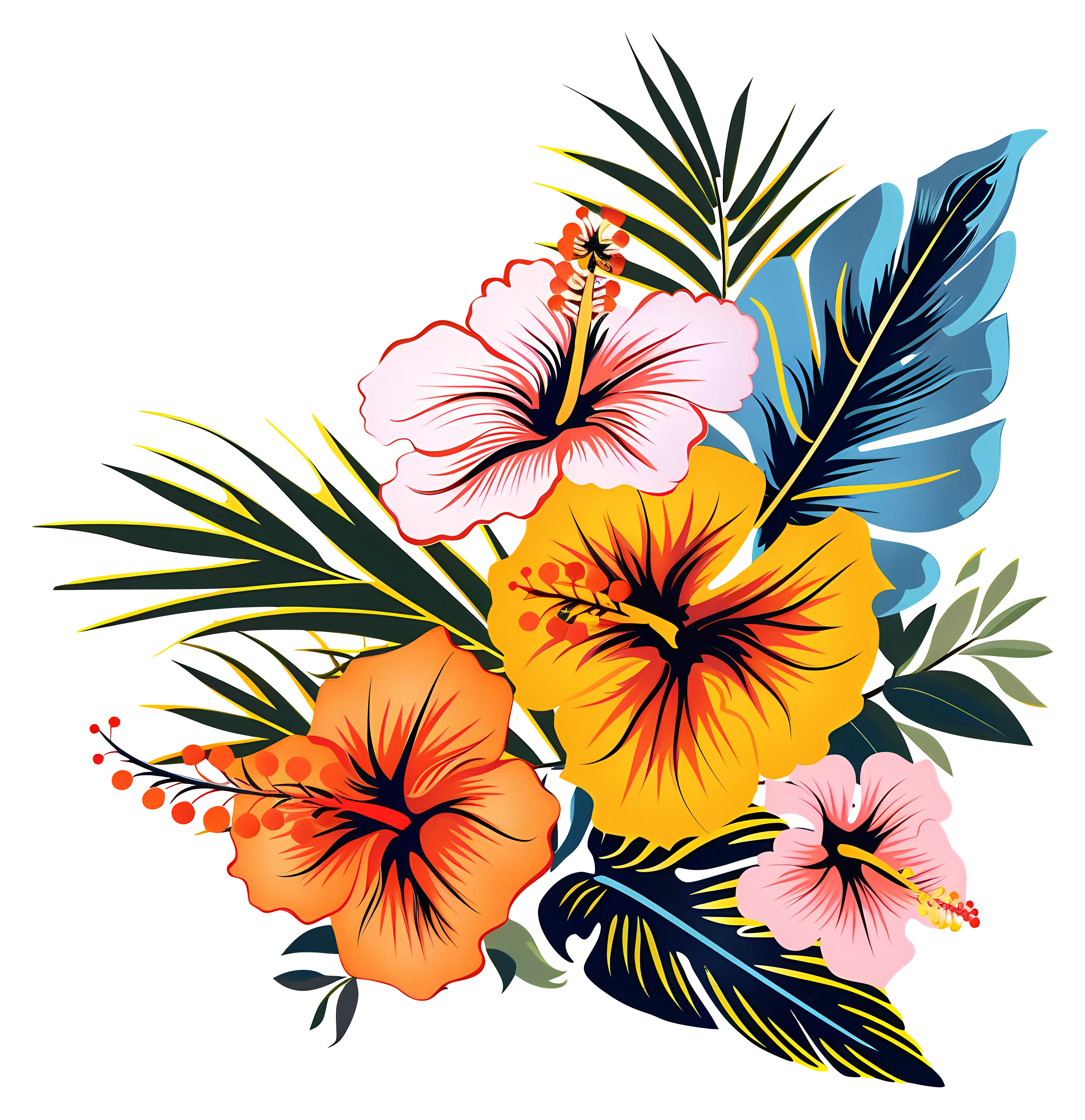 Tropical Hibiscus Flowers Illustration