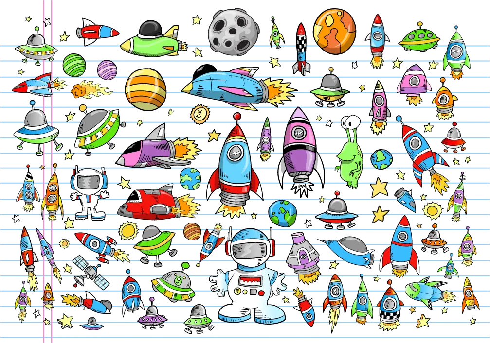 Colorful Space Doodles on Notebook Paper