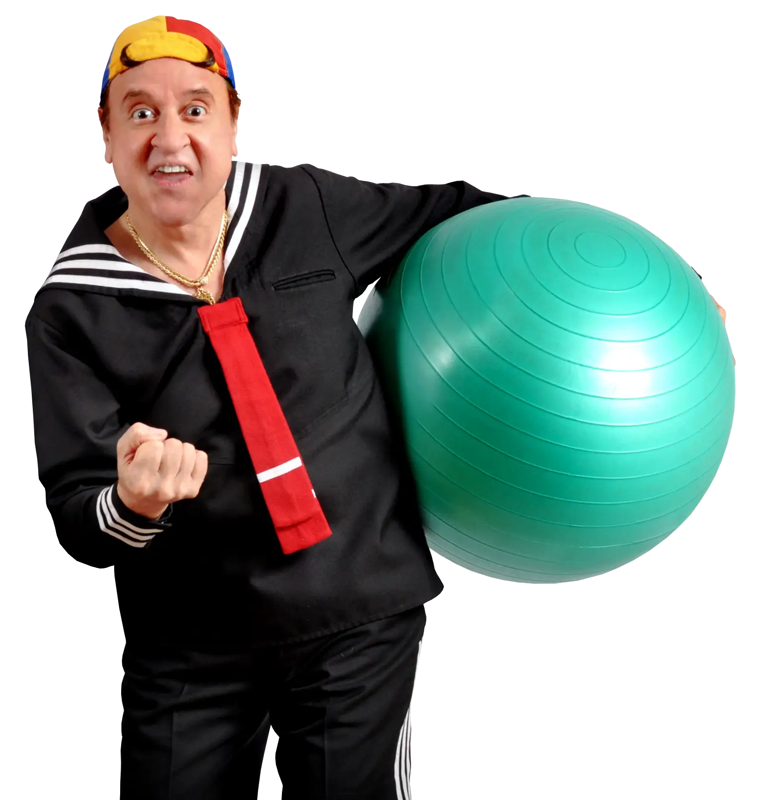 Man in Sailor Costume Holding Exercise Ball