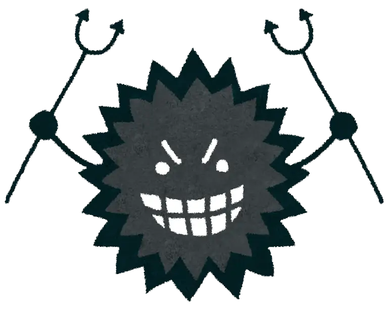Smiling Germ Cartoon with Devil Forks