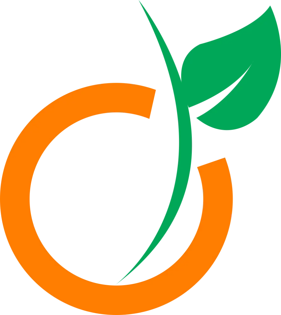 Circular Logo with Orange Ring and Green Leaf