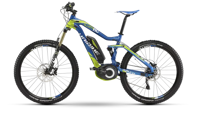 Blue and Green Electric Mountain Bike