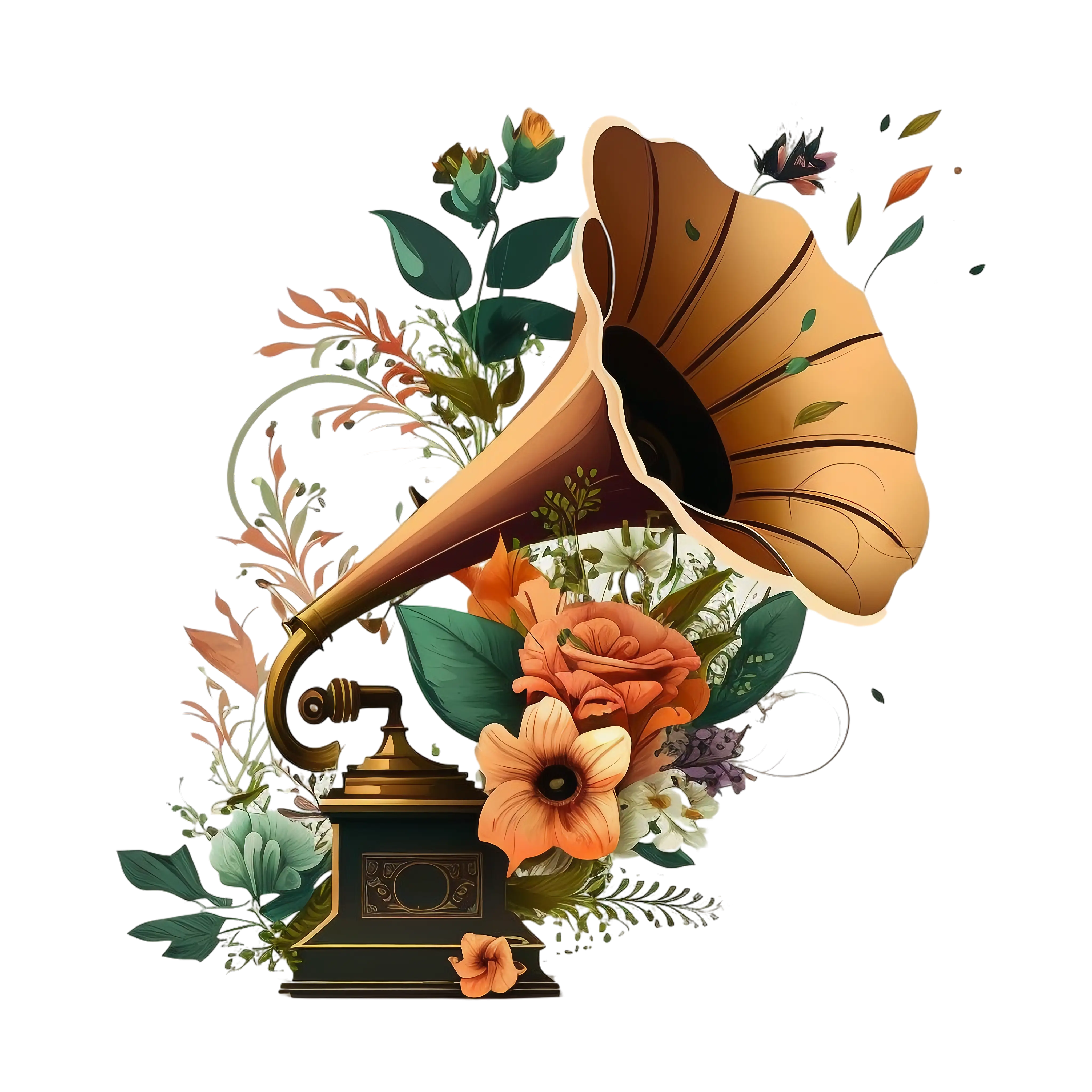 Vintage Gramophone with Flowers