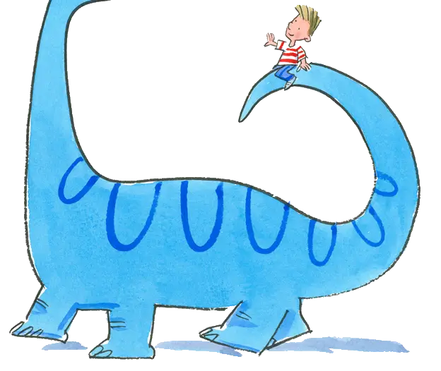 Child Riding a Blue Dinosaur Cartoon