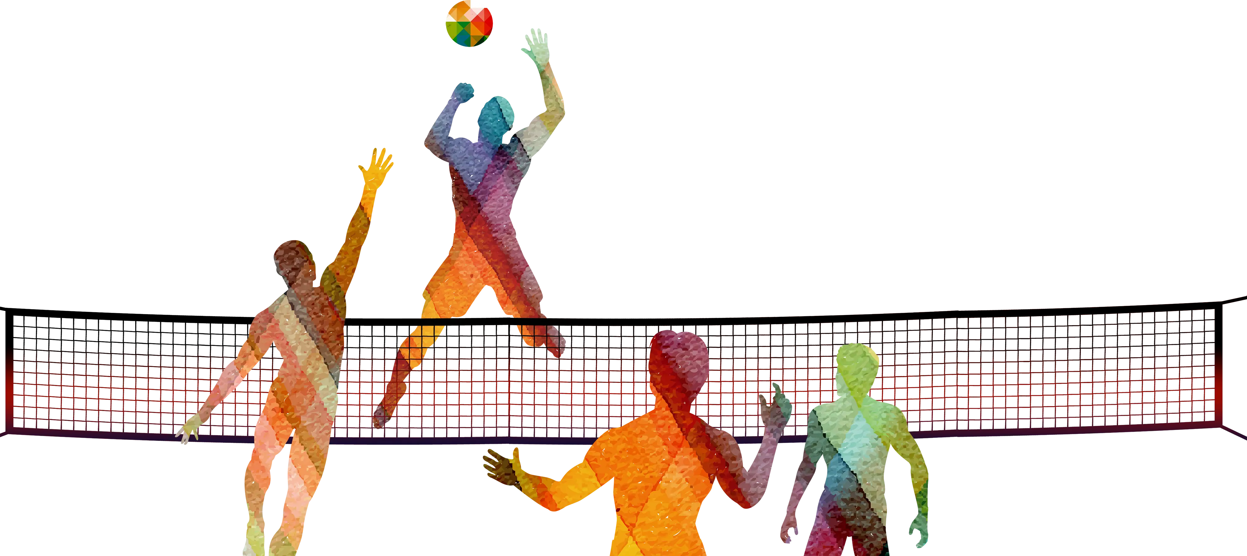 Colorful Silhouettes Playing Volleyball