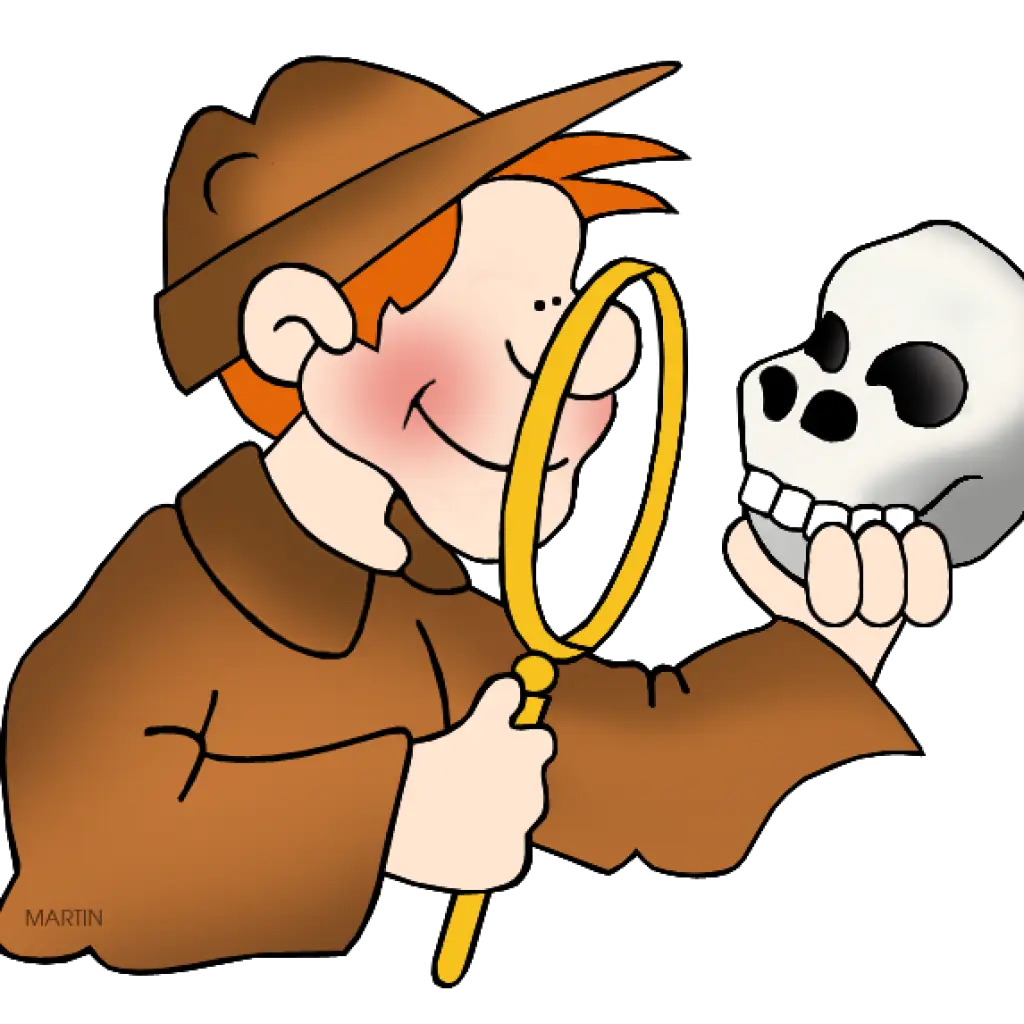 Detective Cartoon Holding a Skull